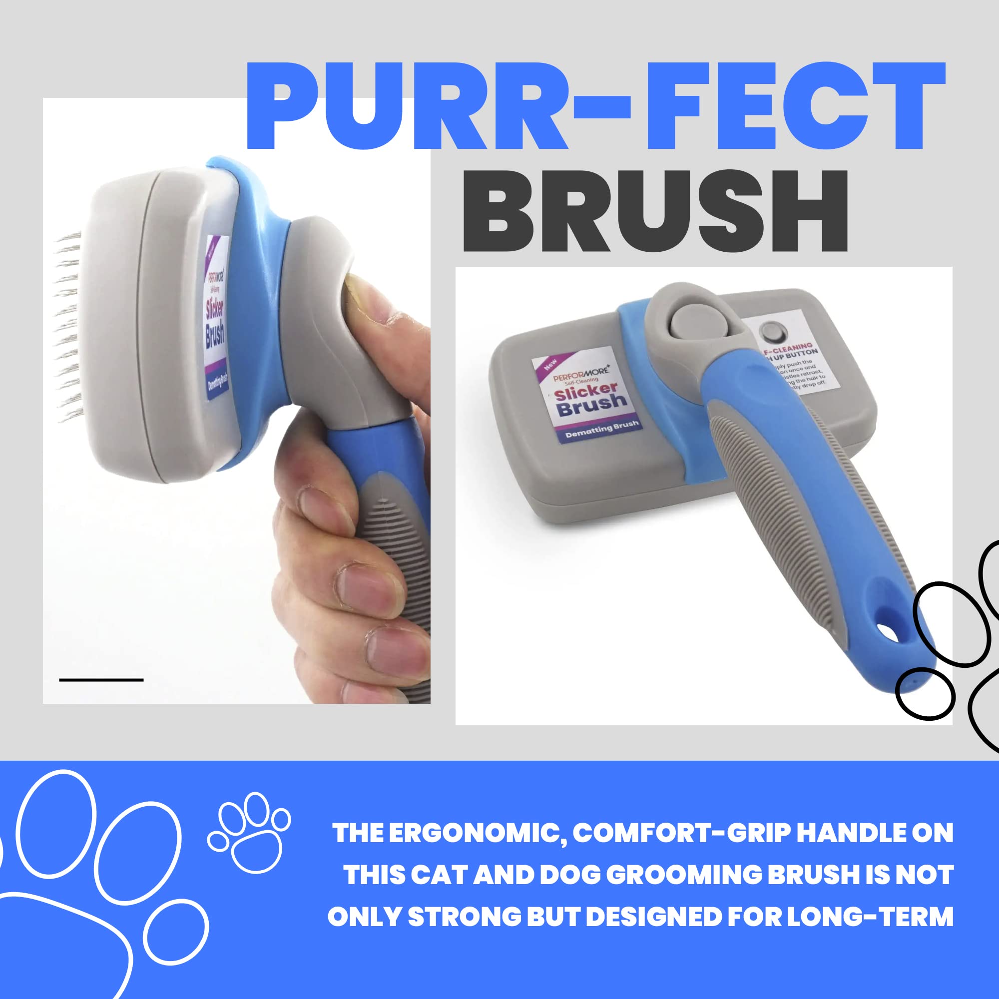 Performore Pet Grooming Brush, Self Cleaning Slicker Brush With Stainless Steel Wire Bristles For Dogs And Cats, Shedding Grooming Tools For Fur Pets Hair Brush