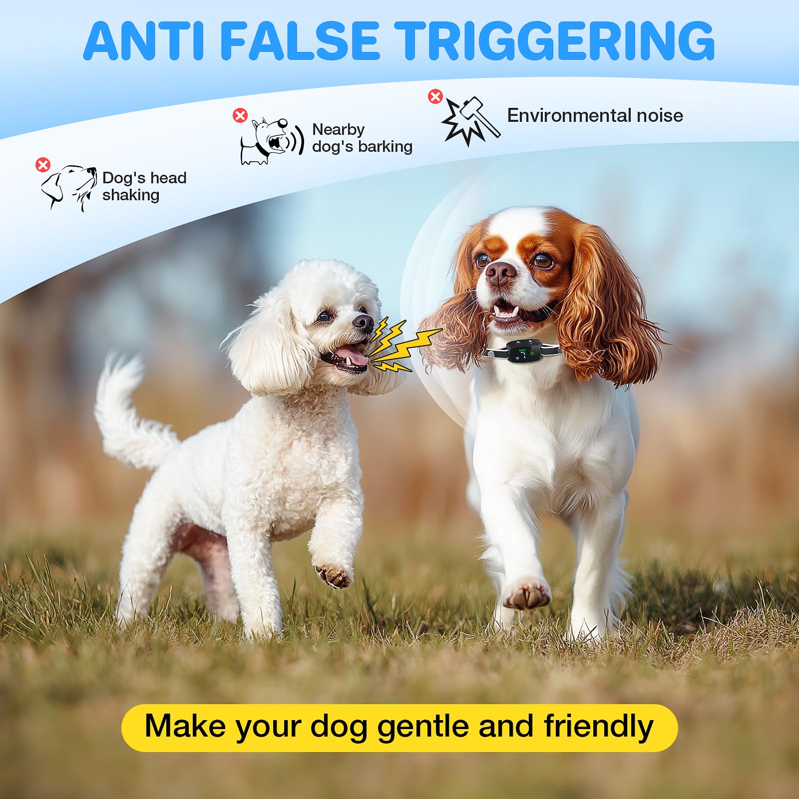 No Shock Anti Barking Collar, Rechargeable Dog Bark Collar For Medium Small Dogs, Humane Smart Collar, 7 Sensitivity Levels And