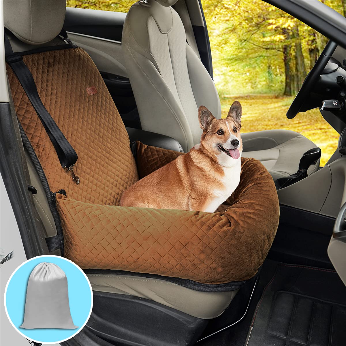 Bcochao Dog Car Seat Pet Booster Seat Pet Travel Safety Car Seat,The Dog Seat Made Is Safe And Comfortable, And Can Be Disassembled For Easy Cleaning (Brown)