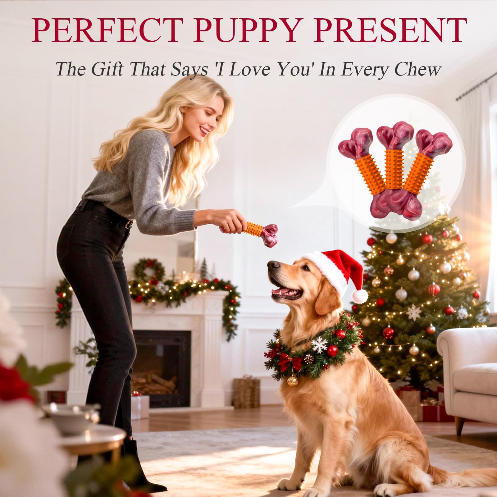 Apasiri Dog Toys for Aggressive Chewers Peanut Butter Flavored: 3-Pack Dog Bones for Large Dogs, 8 Chew Toys Long-Lasting, Tough