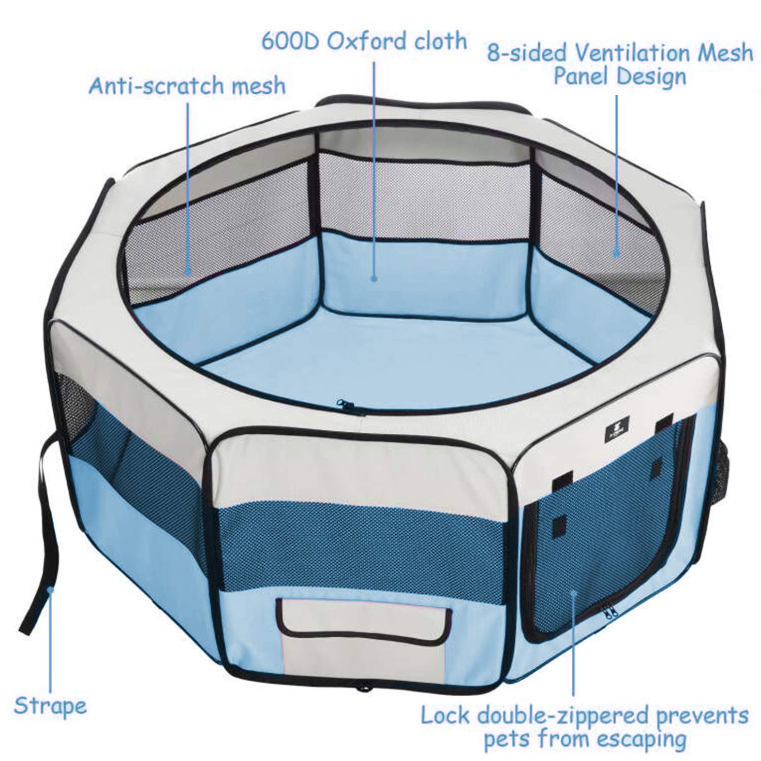 X-Zone Pet Portable Foldable Pet Dog Cat Playpen Crates Kennel/Premium 600D Oxford Cloth,Removable Zipper Top, Indoor And Outdoor Use