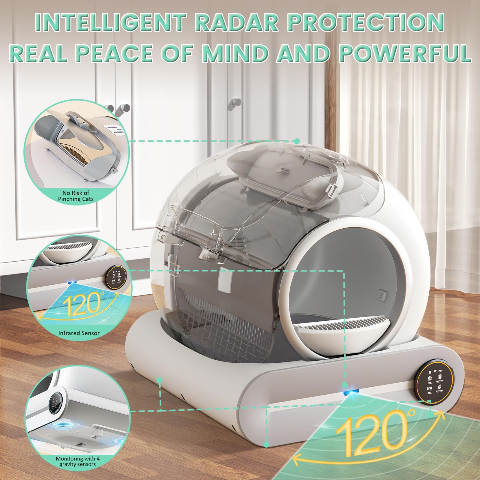 Self Cleaning Litter Box, Automatic Cat Robot For Multiple Cats, Large Litter Box With 3 Rolls Waste Bags, App Control, Negative