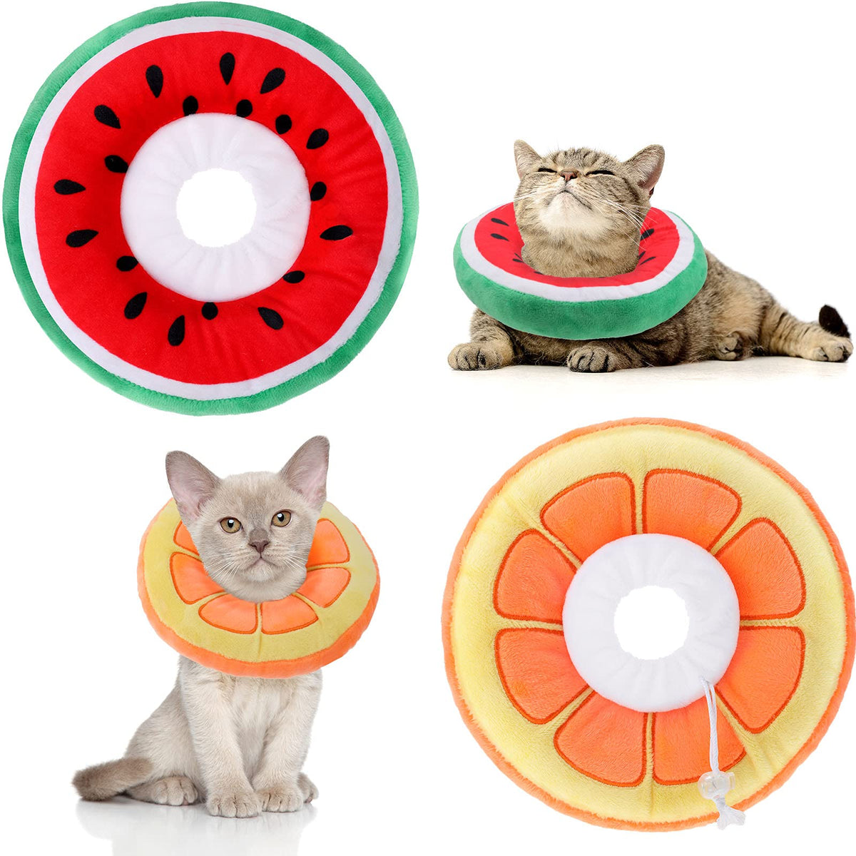 Frienda 2 Pieces Adjustable Cat Cone Collar Soft Cat Recovery Collar Cute Cat Elizabethan Collars Pet Neck Cone For Kitten And Small Dogs, Orange And Watermelon