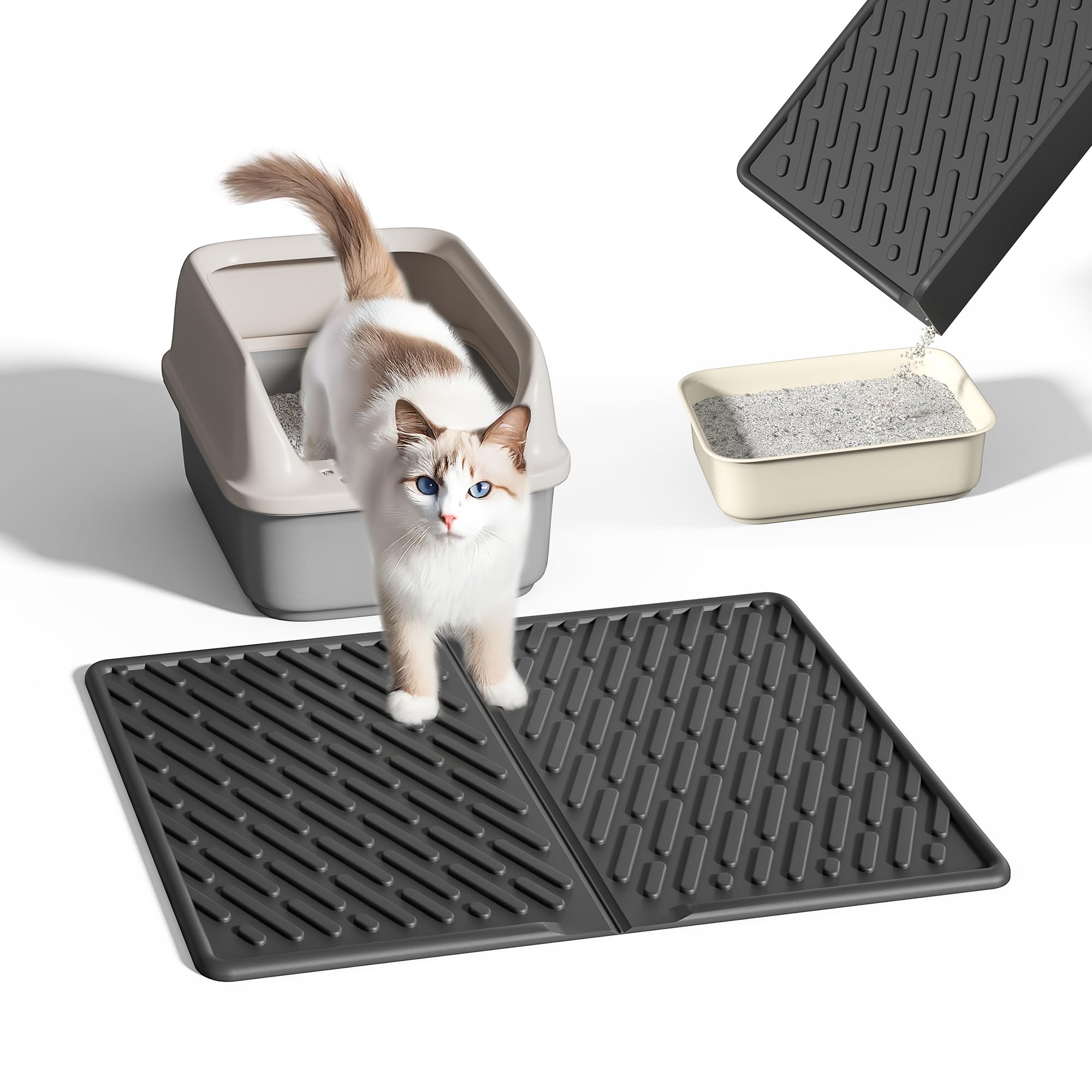 Pieviev Cat Litter Box Mat, 24x 17 Scratch Resistant Litter Trapping Mat, Easy Clean for Scatter Control, Soft on Kitty Paws, Wa