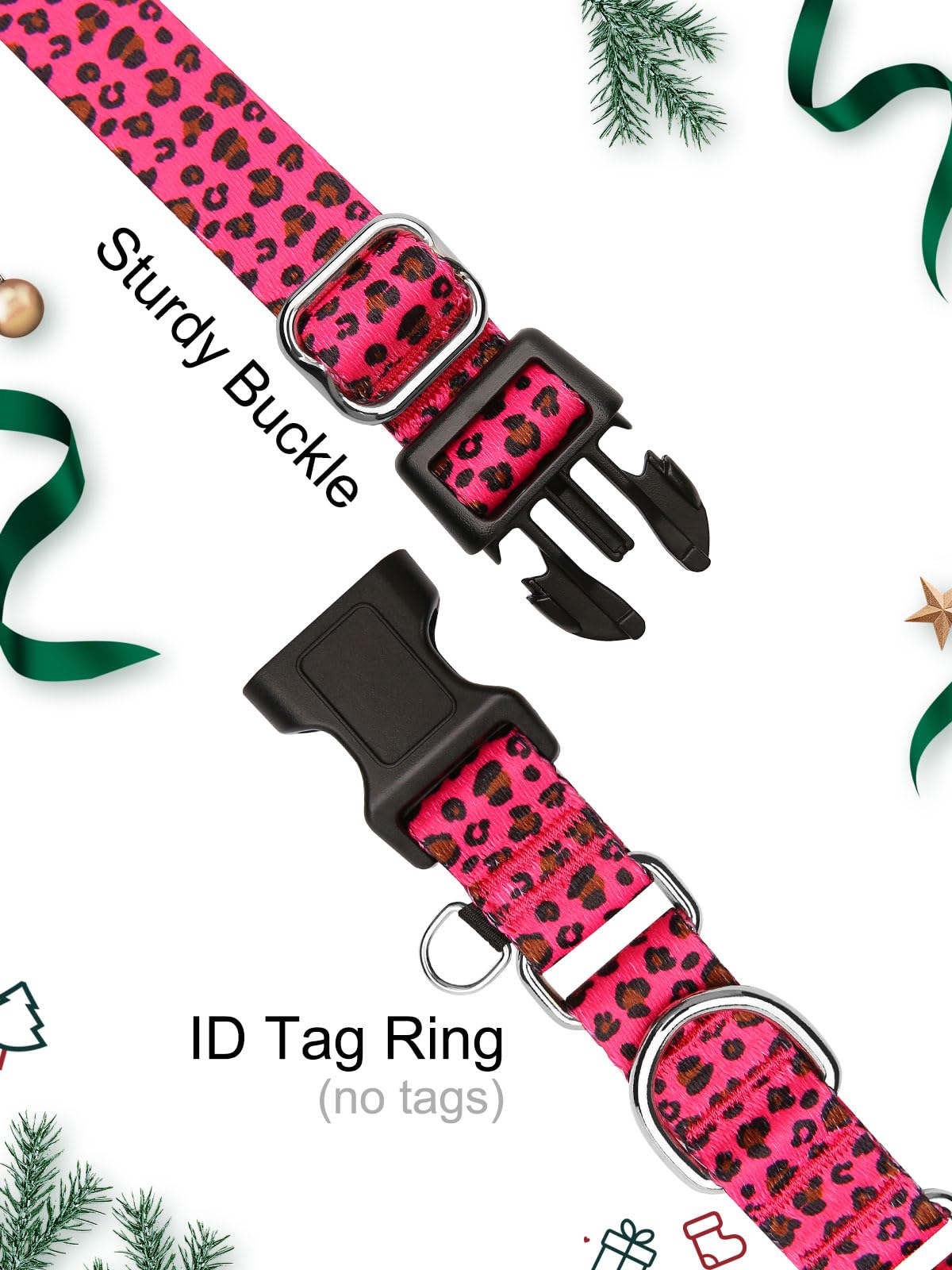 Joocpup Martingale Dog Collar With Tag Ring - Adjustable Soft Nylon No-Slip Design For Small, Medium & Large Dogs, Pink Leopard