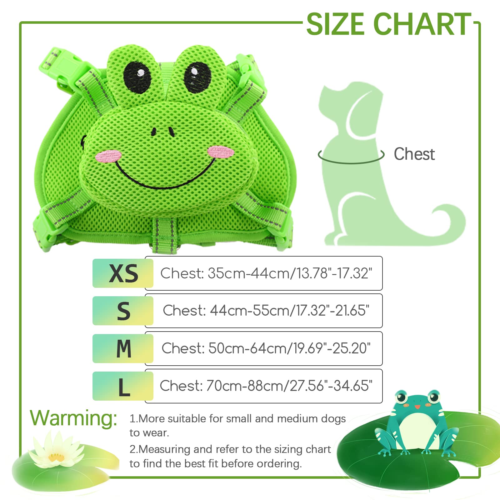 Idomik Dog Backpack Harness, No-Pull Dog Backpack With D-Ring For Small Medium Dogs, Cute Self Carrier Backpack For Dogs To Wear, Adjustable Dog Harness Backpack For Traveling Camping Hiking, Frog, S