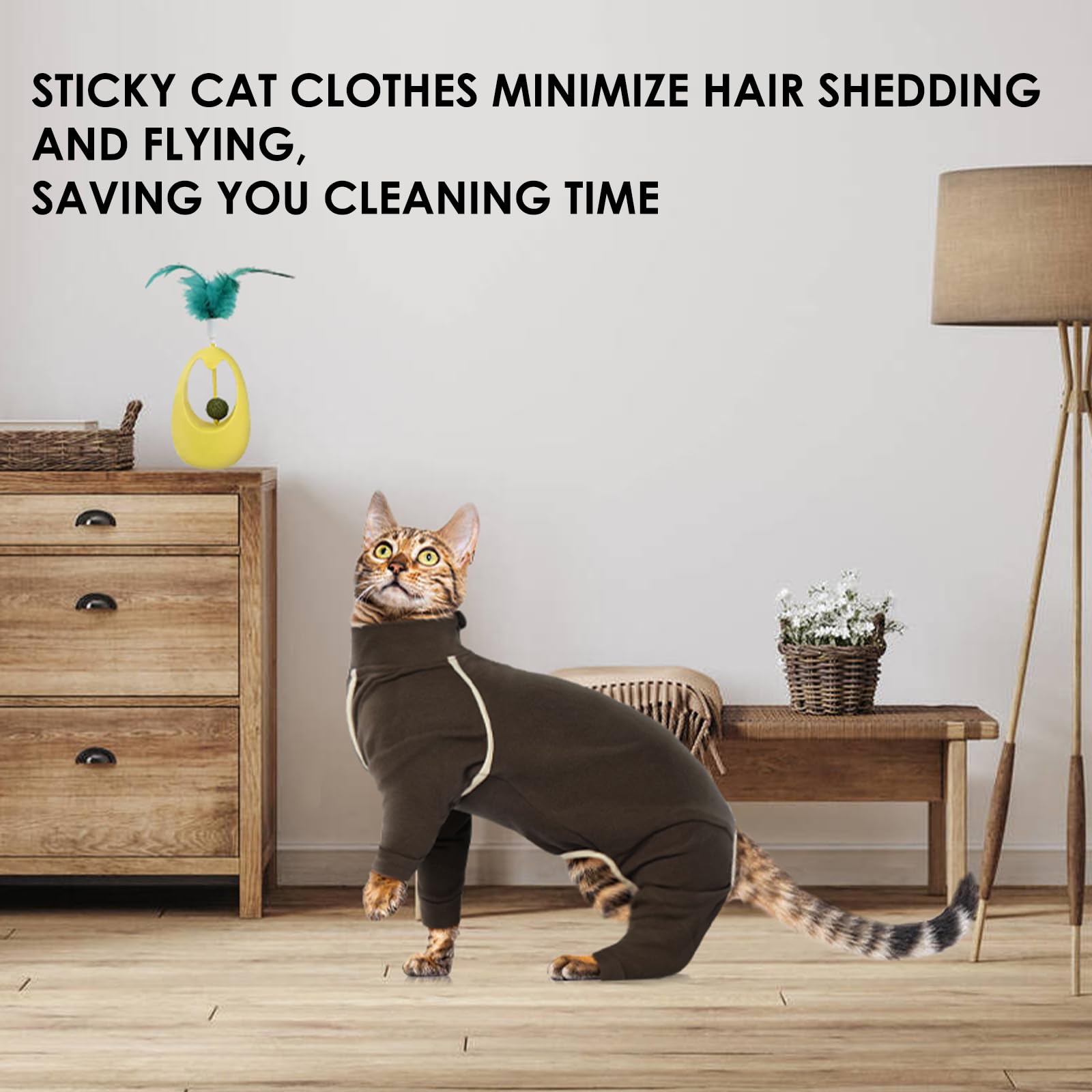 Cat Hair Sticky Onesie - Coffee, Xl - Cat Clothes For Cats Only Male Pajamas, Sphynx Cat Clothes, Pants For Cat, Anti-Licking Or