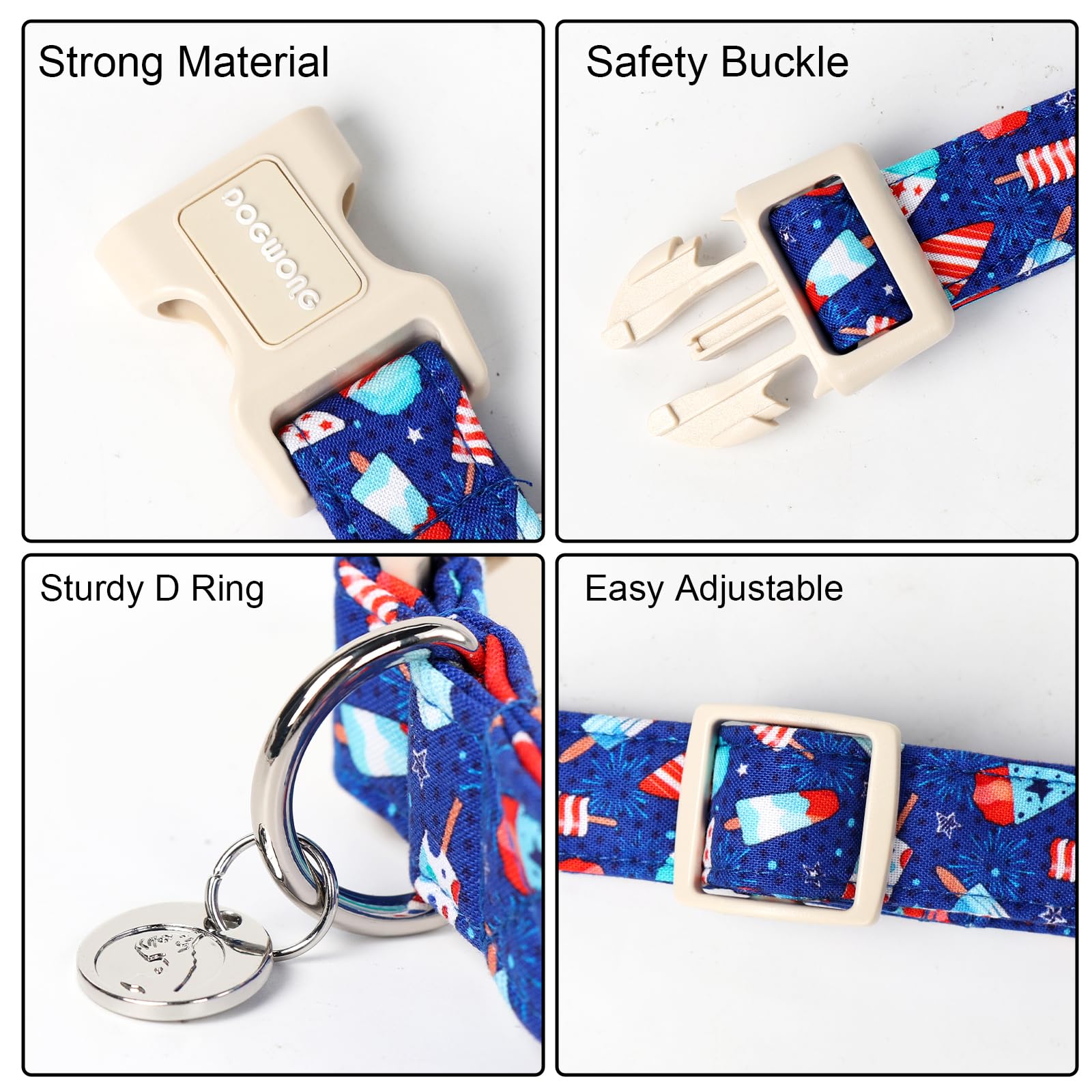 Dogwong Cotton Dog Collar - Summer Popcile Soft Natural Fabric Puppy Necklace For Small, Medium, Large Dogs