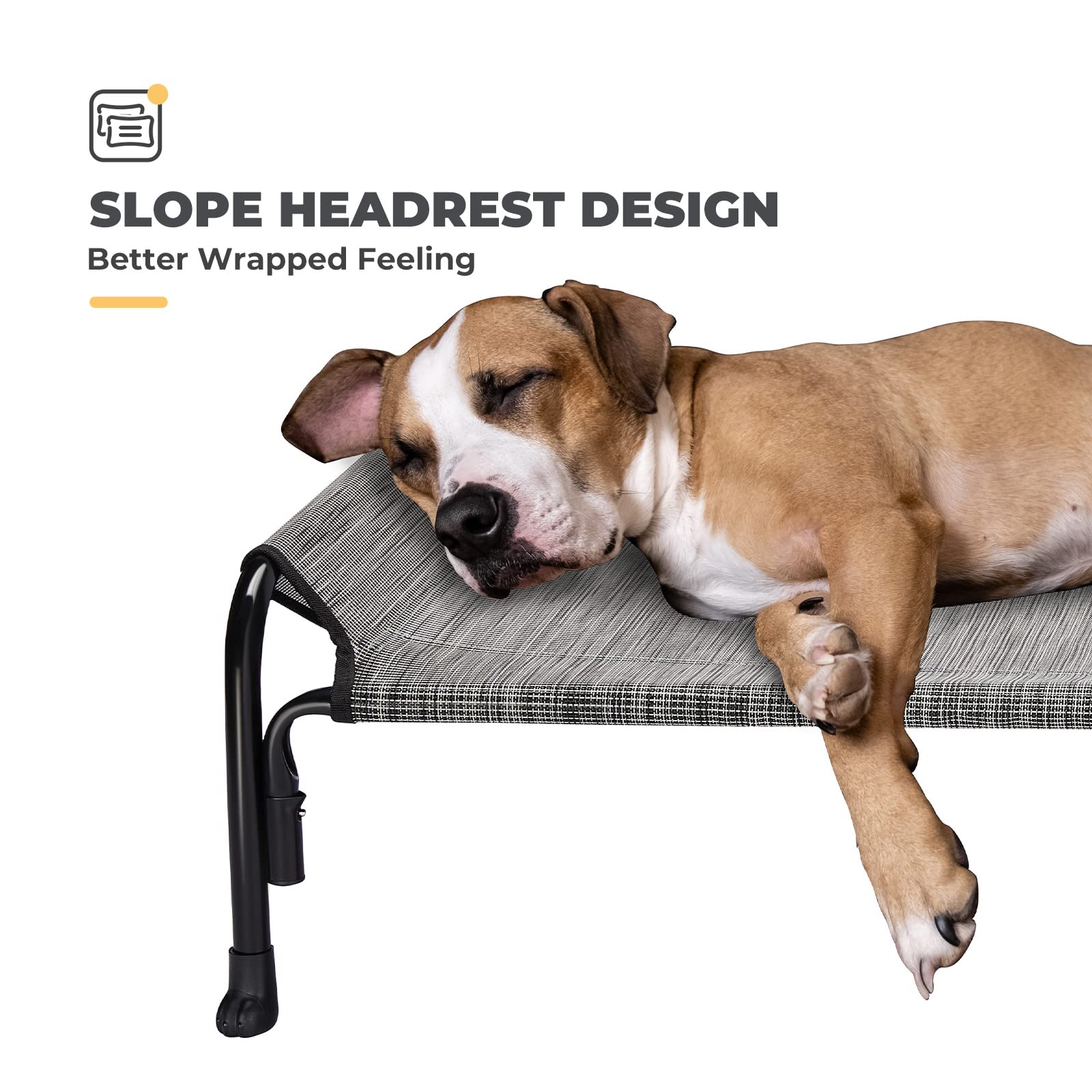 Veehoo Elevated Dog Bed, Outdoor Raised Dog Cots Bed For Large Dogs, Cooling Camping Elevated Pet Bed With Slope Headrest For Indoor And Outdoor, Washable Breathable, Large, Black Silver, Cwc2204