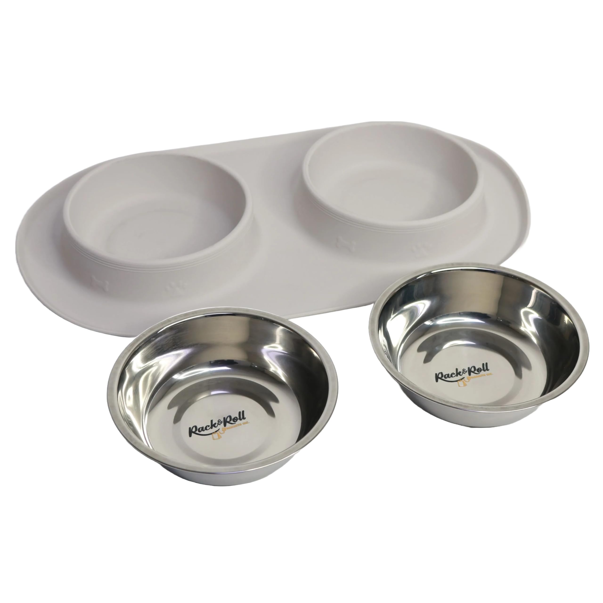 Dual Stainless Steel Pet Bowls with Non-Slip Silicone Mat - Spill-Proof Food and Water Feeder for Dogs & Cats, Easy to Clean, BP