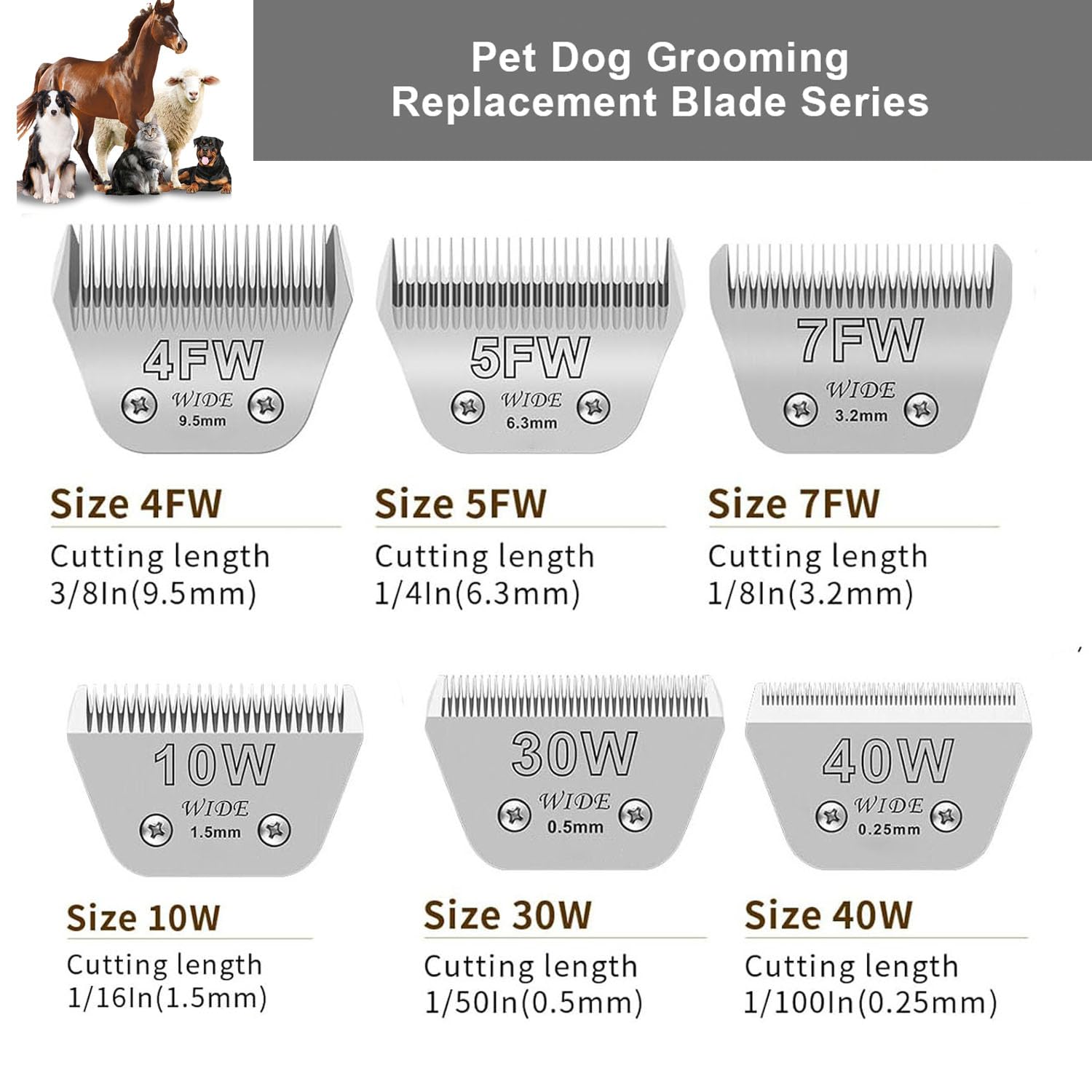 4Pcs Wide Blades For Dog Grooming Blades Compatible With Andis,Oster A5,Wahl Km10 Dog Clippers,Detachable Stainless Steel Dog Cl