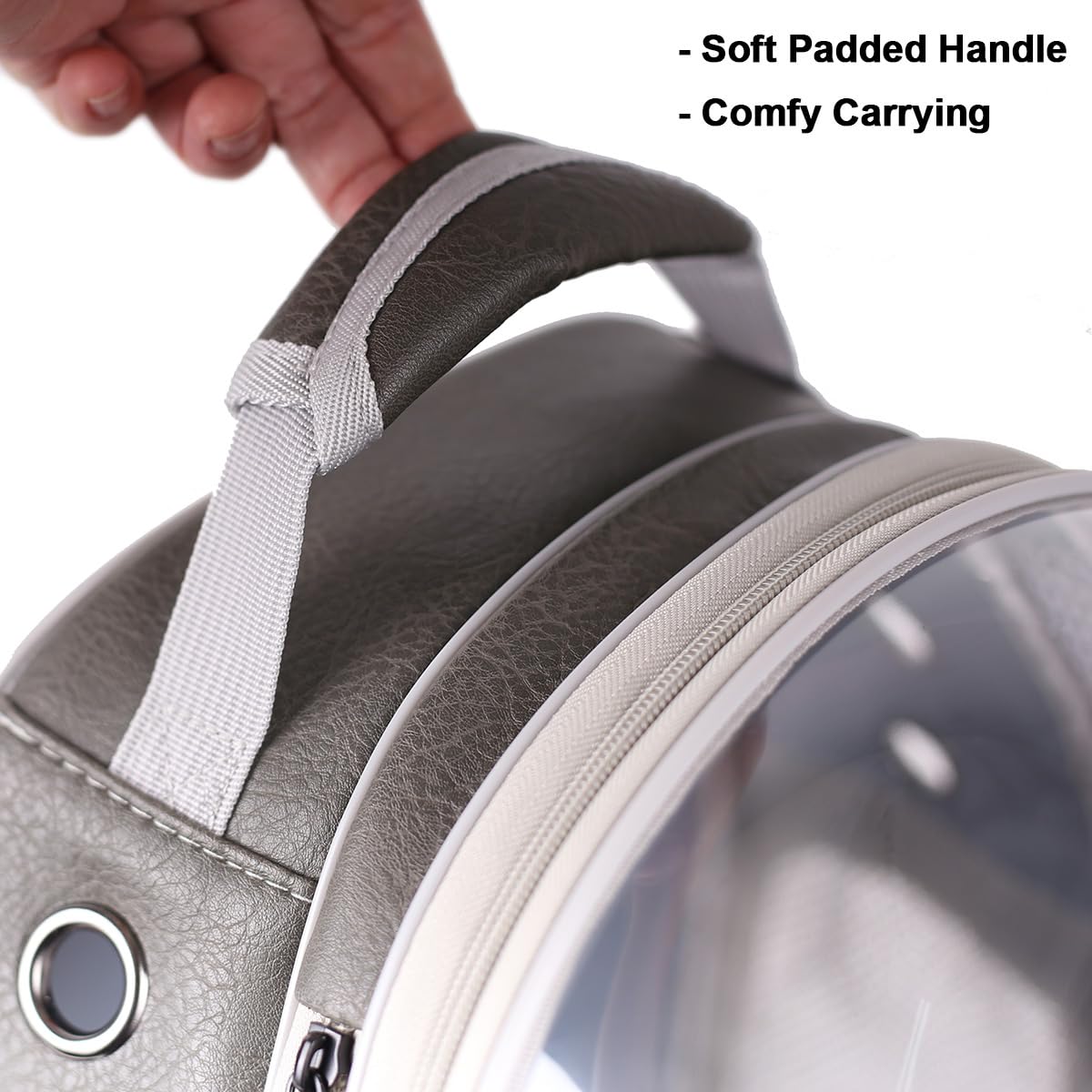 Expandable Pet Carrier Backpack For Cat And Small Dogs, Vented Transparent Space Capsule Astronaut Bubble Window, Pu Leather Gre