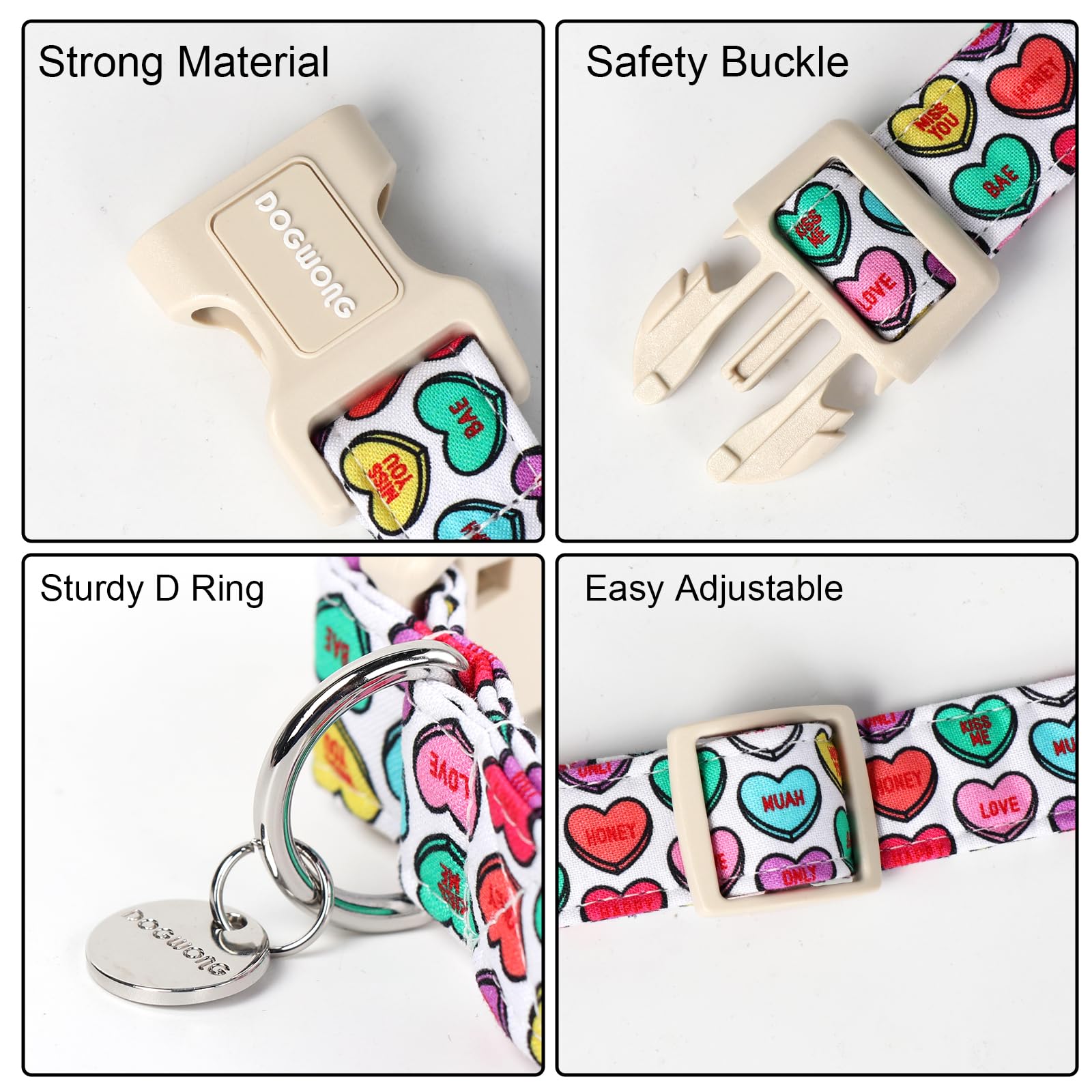 Dogwong Valentine'S Dog Collar, Adjustable Durable Heart Candy Dog Collar Cute Dog Collar For Small Medium Dogs
