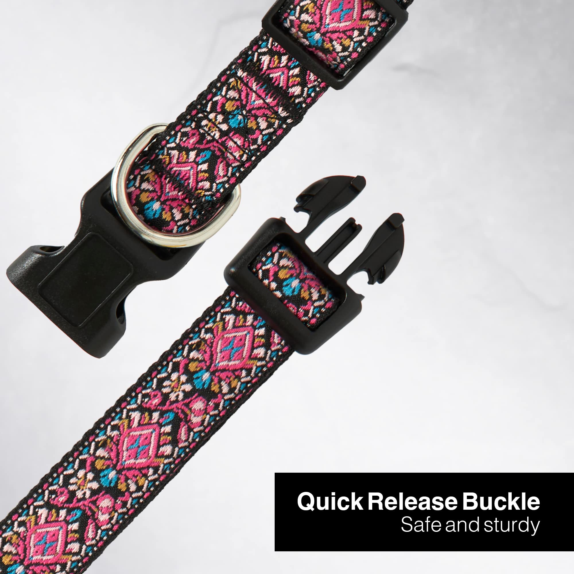 Dog Collar For Small Medium & Large Dogs - Woven Pattern On Long Lasting, Adjustable And Strong Puppy Quick Release Buckle, Qual