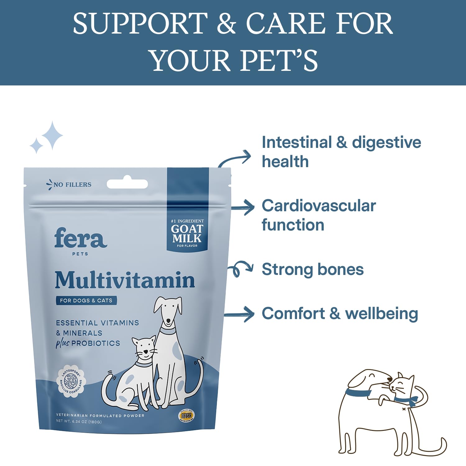Fera Pet Organics Multivitamin Goat Milk Cat & Dog - Vet Created - Cat & Dog Multivitamin - Probiotics & Essential Vitamins & Mi