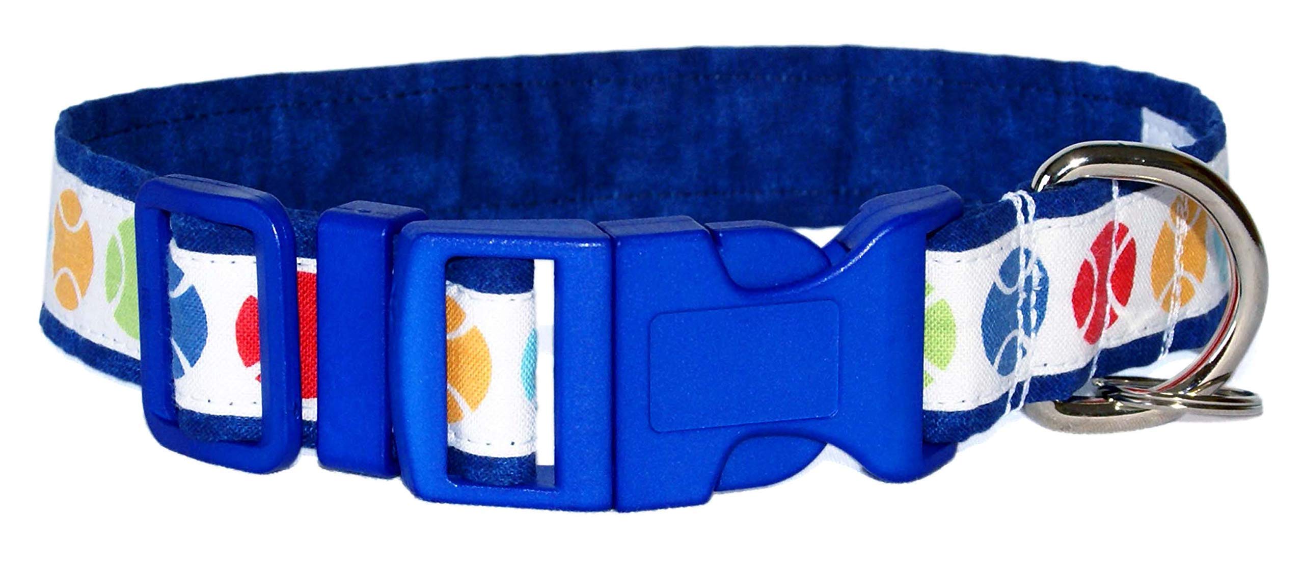 Tennis Ball Dog Collar - Colorful Tennis Balls - Gift For Dog - 5 Sizes - 5/8 Inch Or 1 Inch Wide - Handmade By Green Acorn Kitc