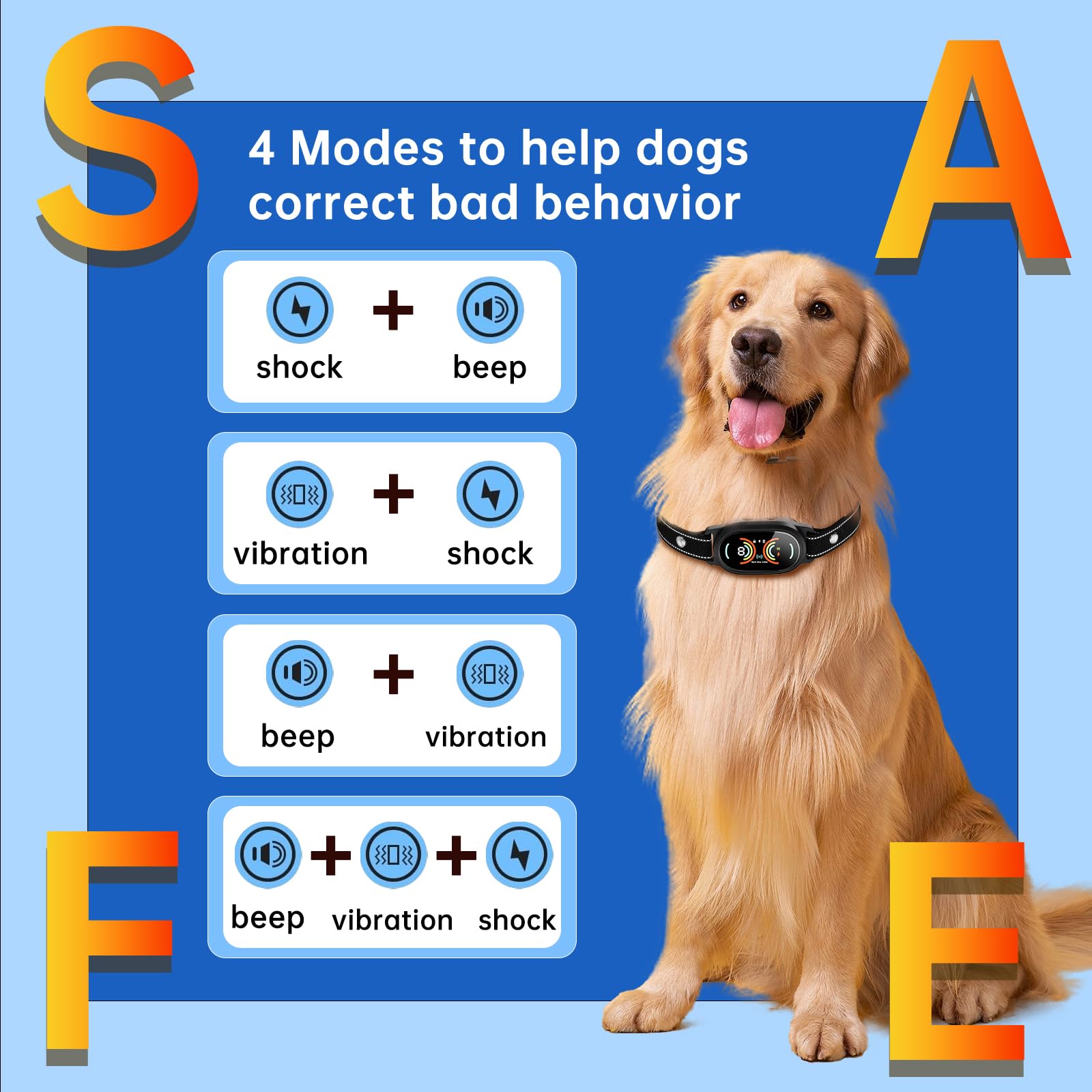 Smoothway Dog Bark Collar, Auto Bark Collar With Adjustable Sensitivity & 4 Modes, Ip67 Waterproof Rechargeable Anti Barking Col