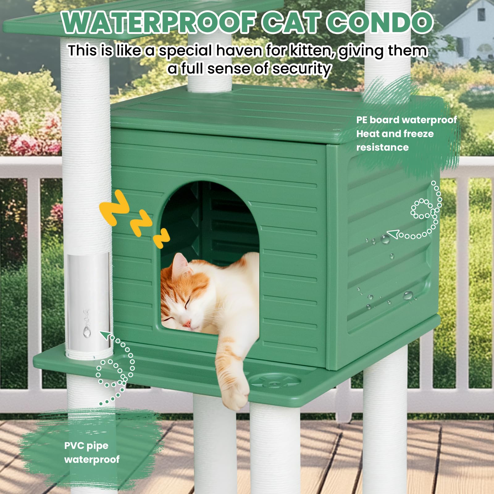 Maohegou 72 Inches Tall Cat Tree, Outdoor Cat House, Weatherproof Large Cat Condo With Cat Scratch Post, For Outdoor And Indoor
