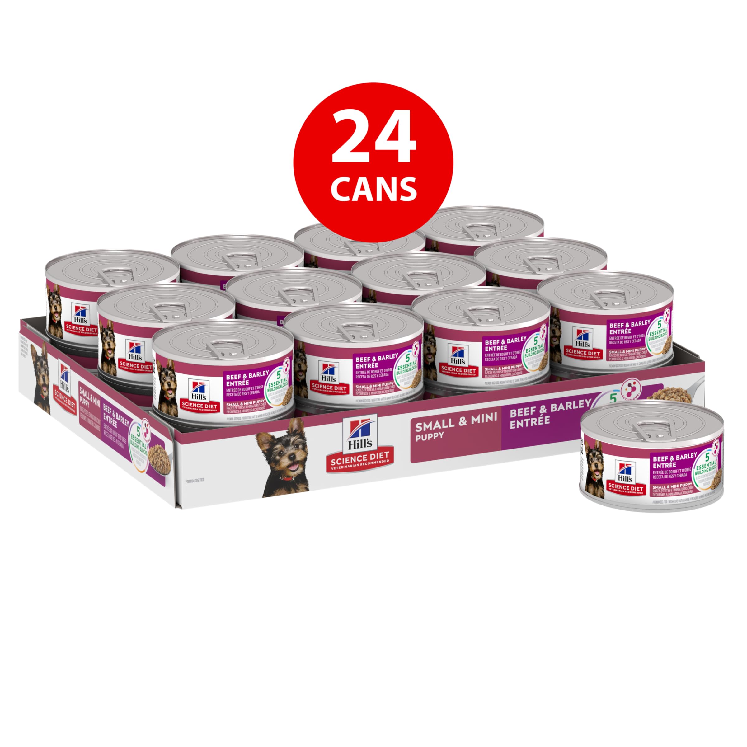 Hills Science Diet Puppy, Puppy, Small & Mini Breeds Puppy Premium Nutrition, Wet Dog Food, Beef & Barley Loaf, 5.8 oz Can, Cas