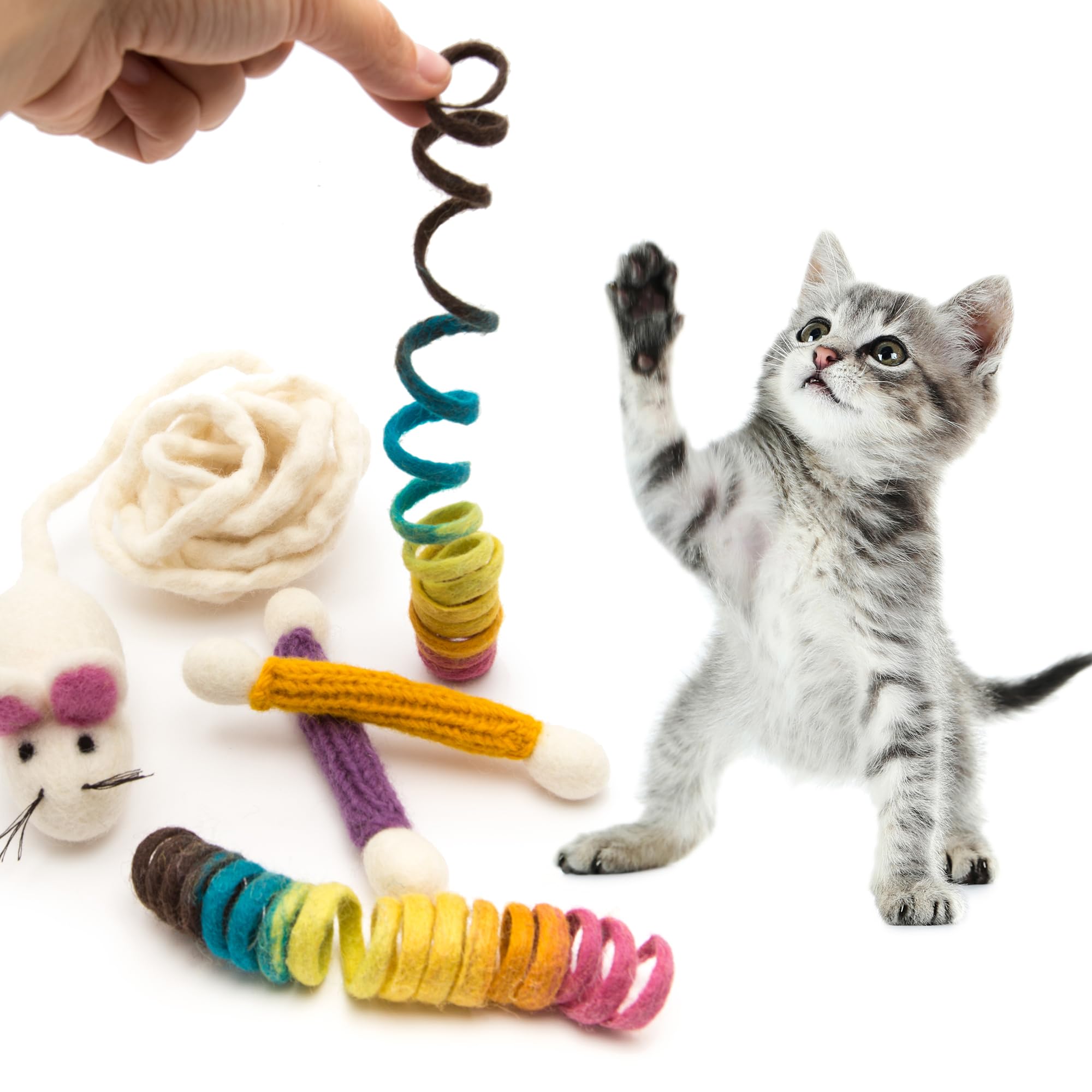 Glaciart One Indoor Catnip Cat Toy Pack - 5Pc | Kitty Toys Include Wool Springs, Swabs & Mouse | For Activity, Exercise & Play |