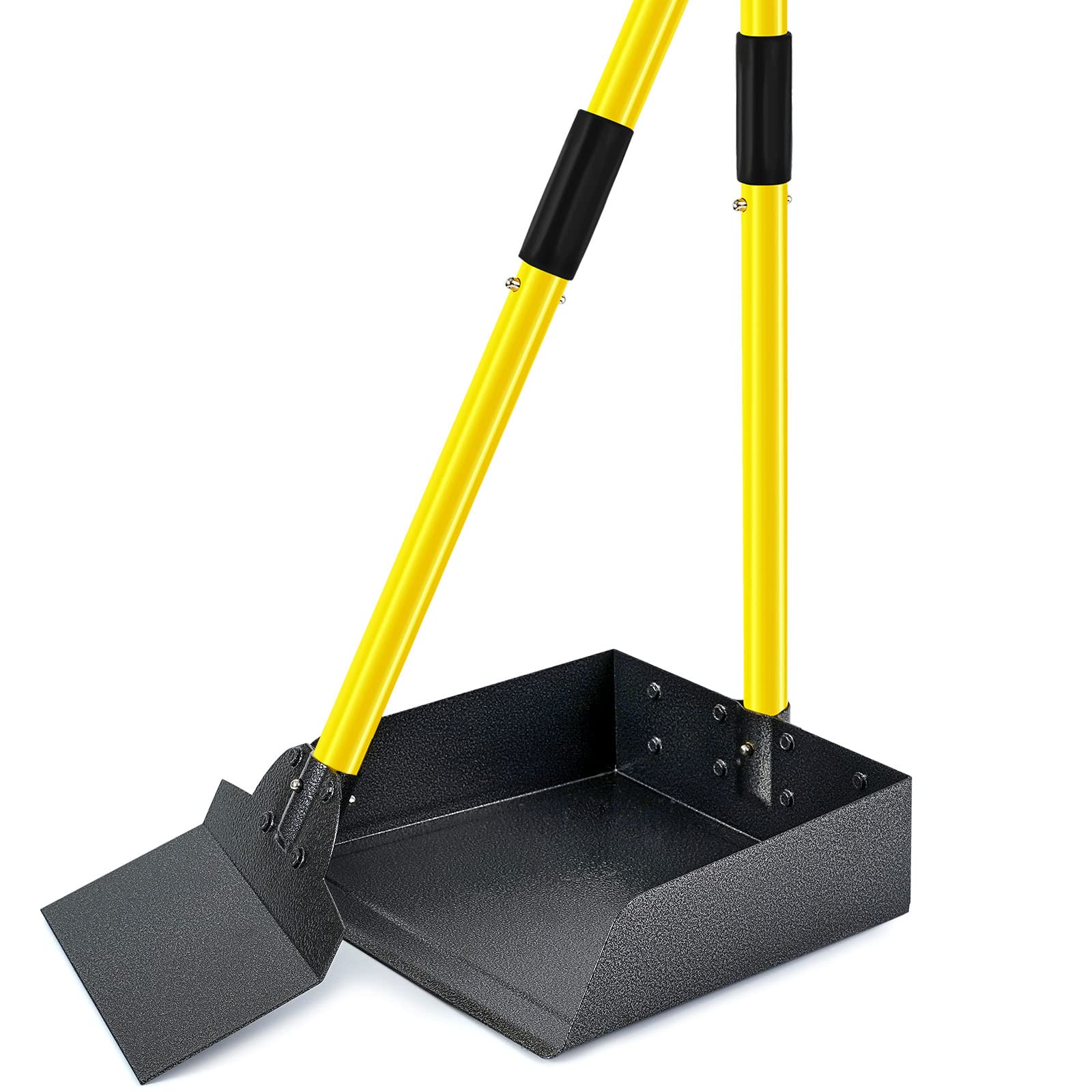 Pooper Scooper For Large Dogs, Adjustable Long Handle Metal Tray And Spade Poop Scooper For Dogs With Bin For Pet Waste Removal,