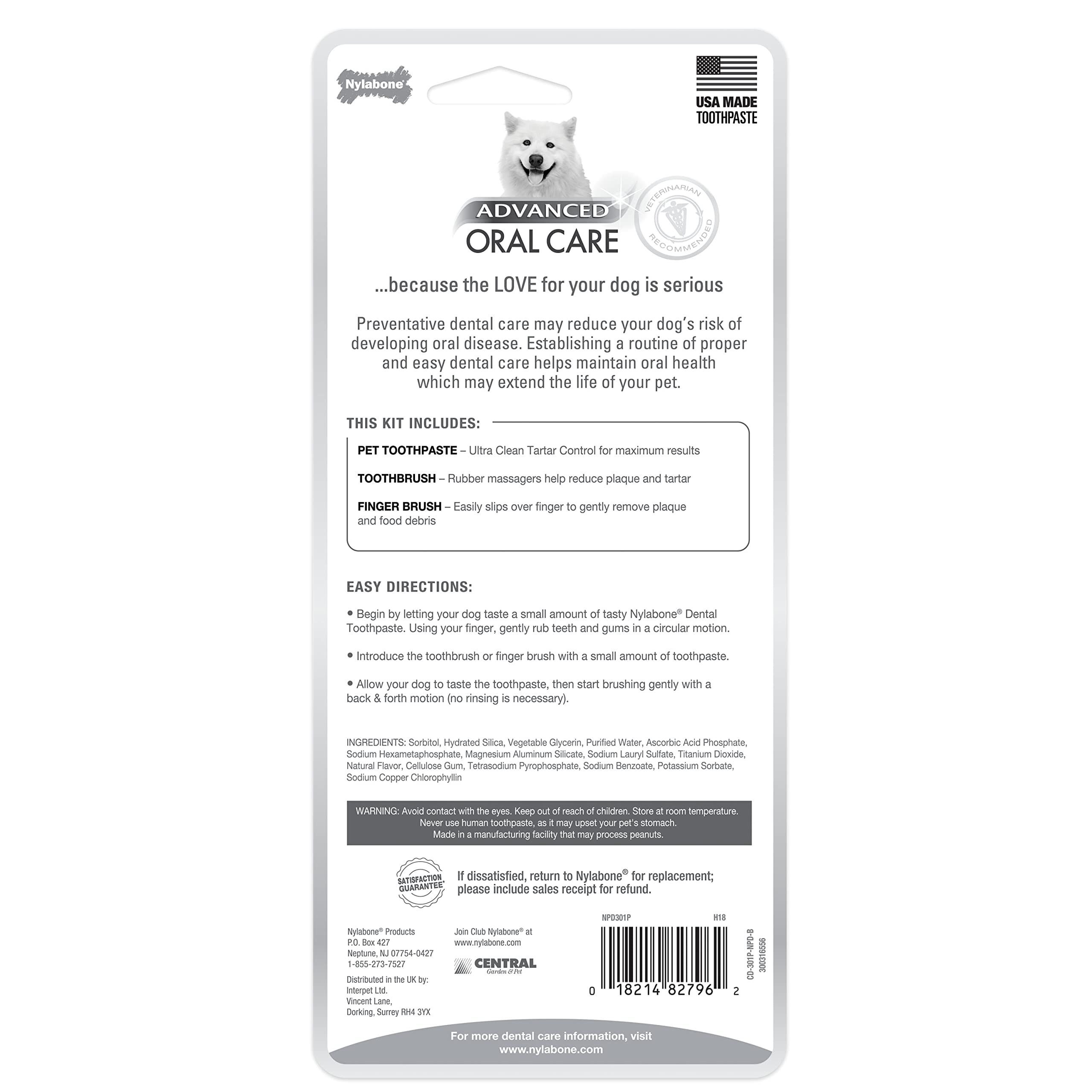 Nylabone Advanced Oral Care Dog Dental Kit Original Flavor 2.5 oz.