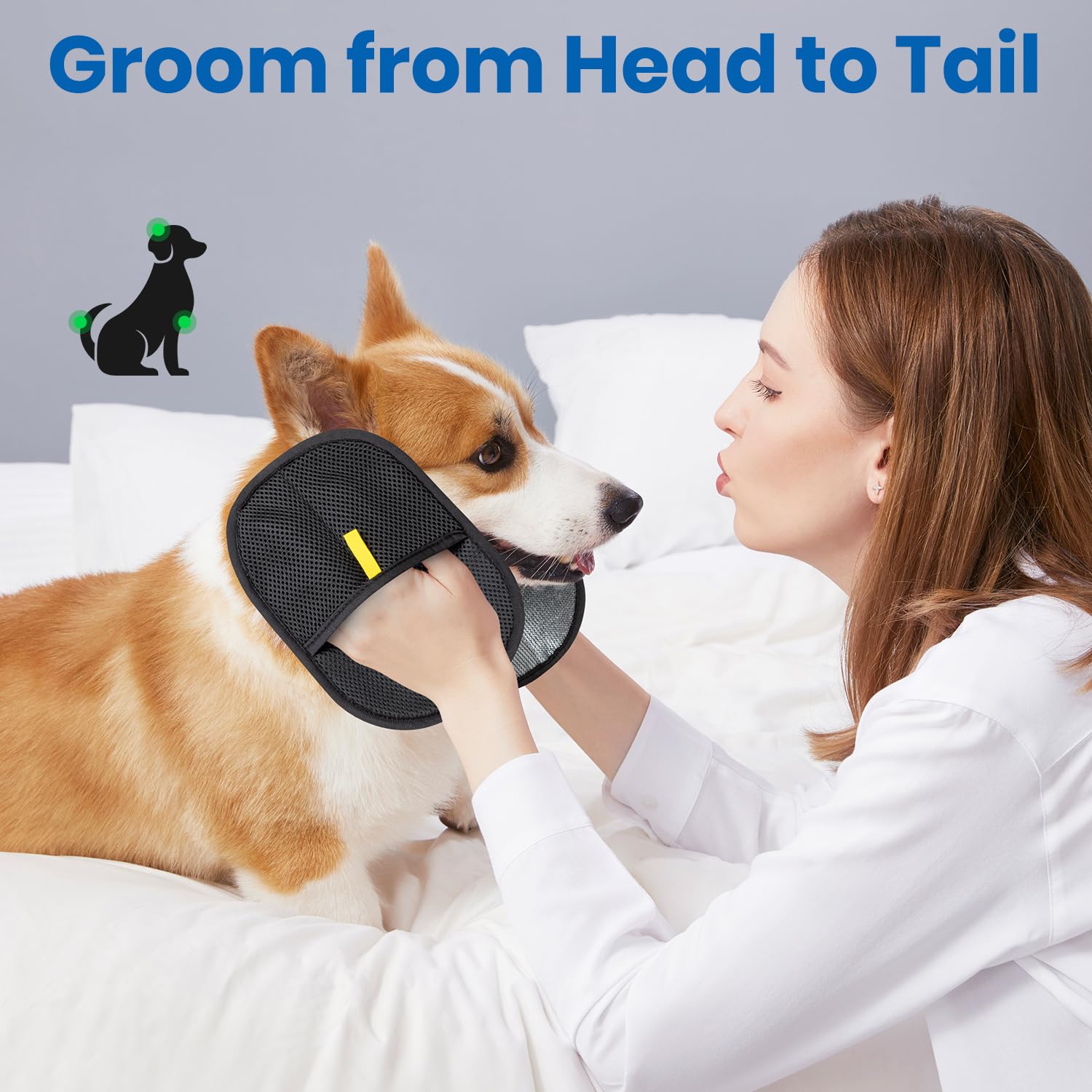 Pet Hair Removal Glove, (2Pcs+Brush) Electrostatic Gloves Pet Hair, Reusable Cat Hair Remover Glove, Furniture, Carpet, Car Seat