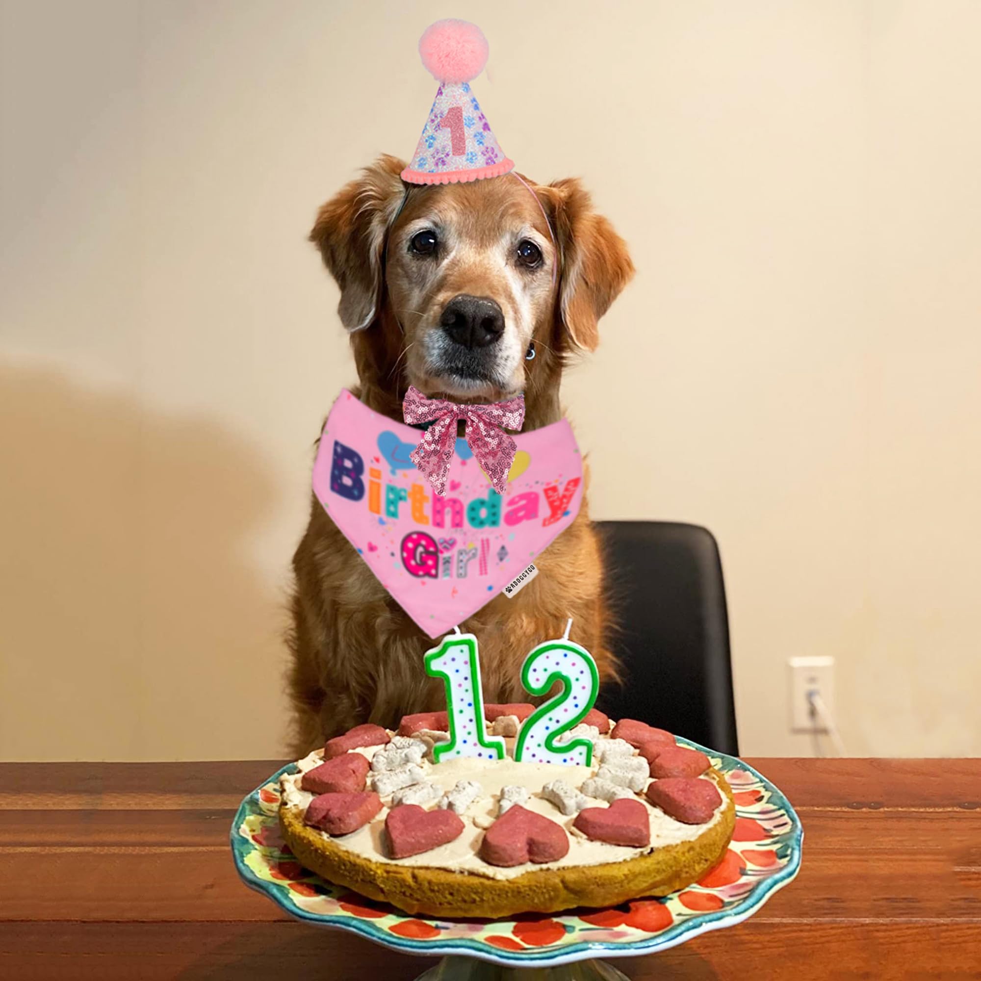 Adoggygo Dog Birthday Party Supplies, Boy Girl Dog Birthday Hat With Numbers Dog Puppy Birthday Bandana Hat Bow Set For Medium L