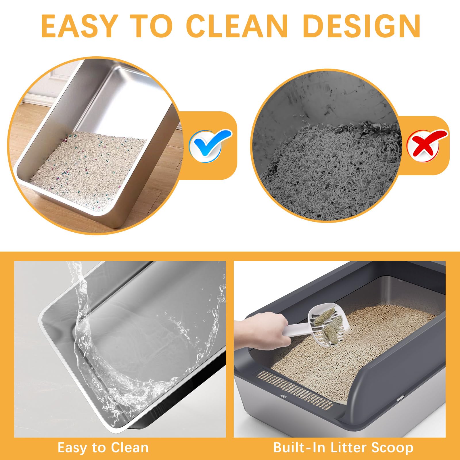 Topmart Stainless Steel Cat Litter Box With Lid, Xl Extra Large Enclosed Litter Box For Big Cats,Kittens, Easy To Clean, Built-I