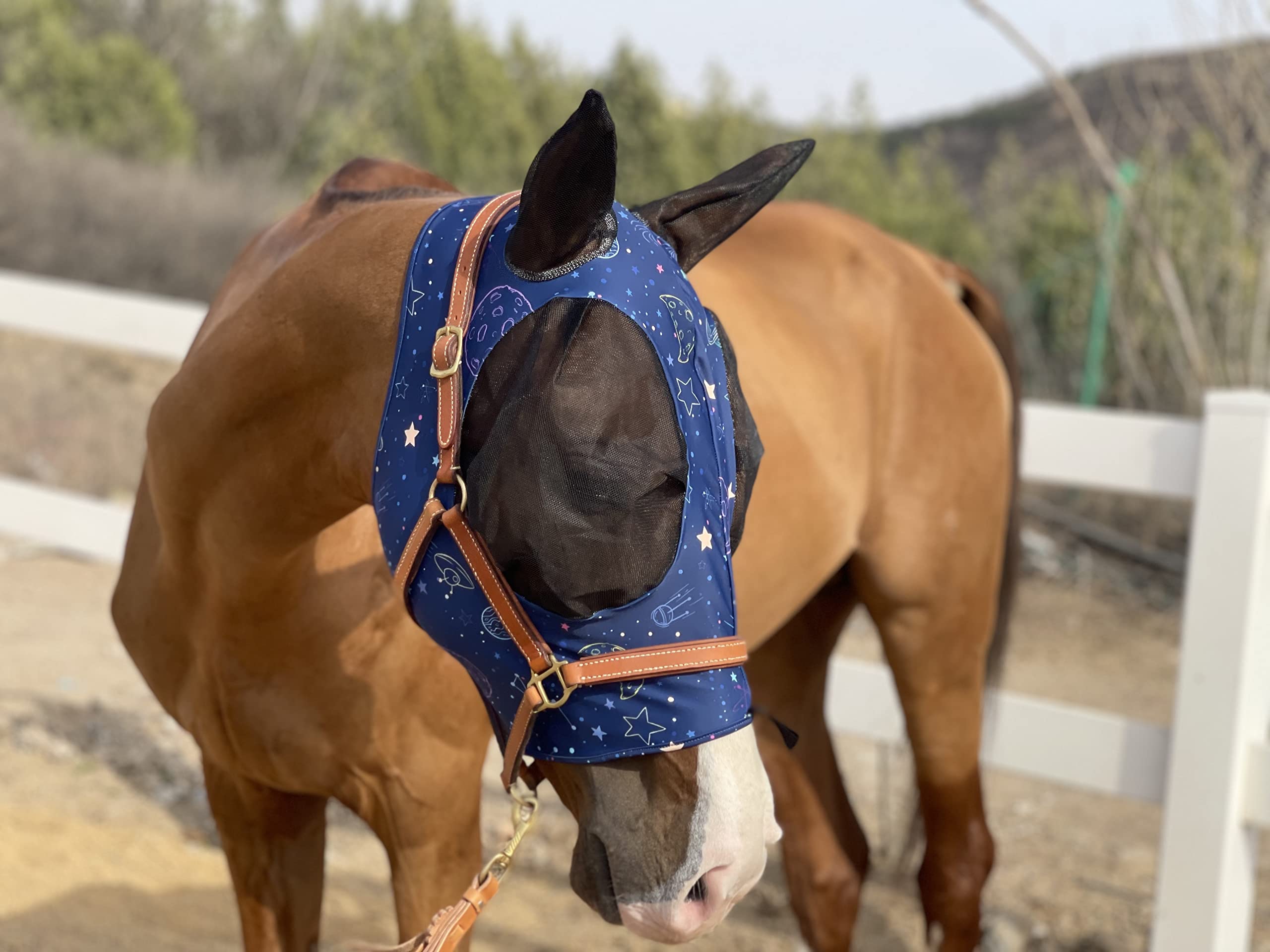 Horse Fly Mask Super Comfort Horse Fly Mask Elasticity Fly Mask with Ears We Only Make Products That Horses Like (Midnight Blue,