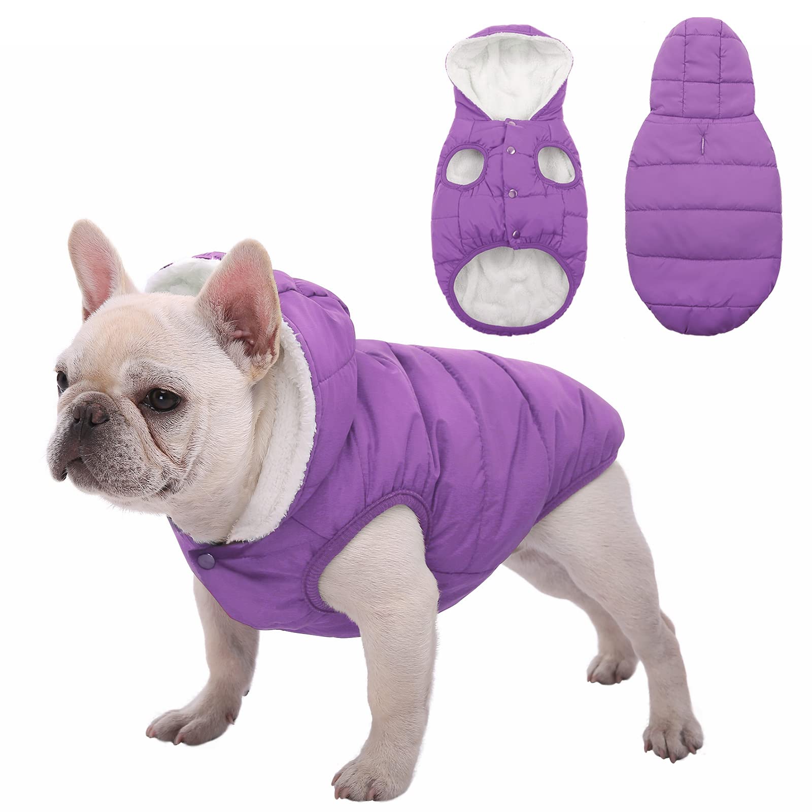 Fleece Hoodie For Dogs - Windproof Waterproof Coat, Winter Warm Jacket, Cold Weather Pet Apparel Clothes Vest For Small Medium L