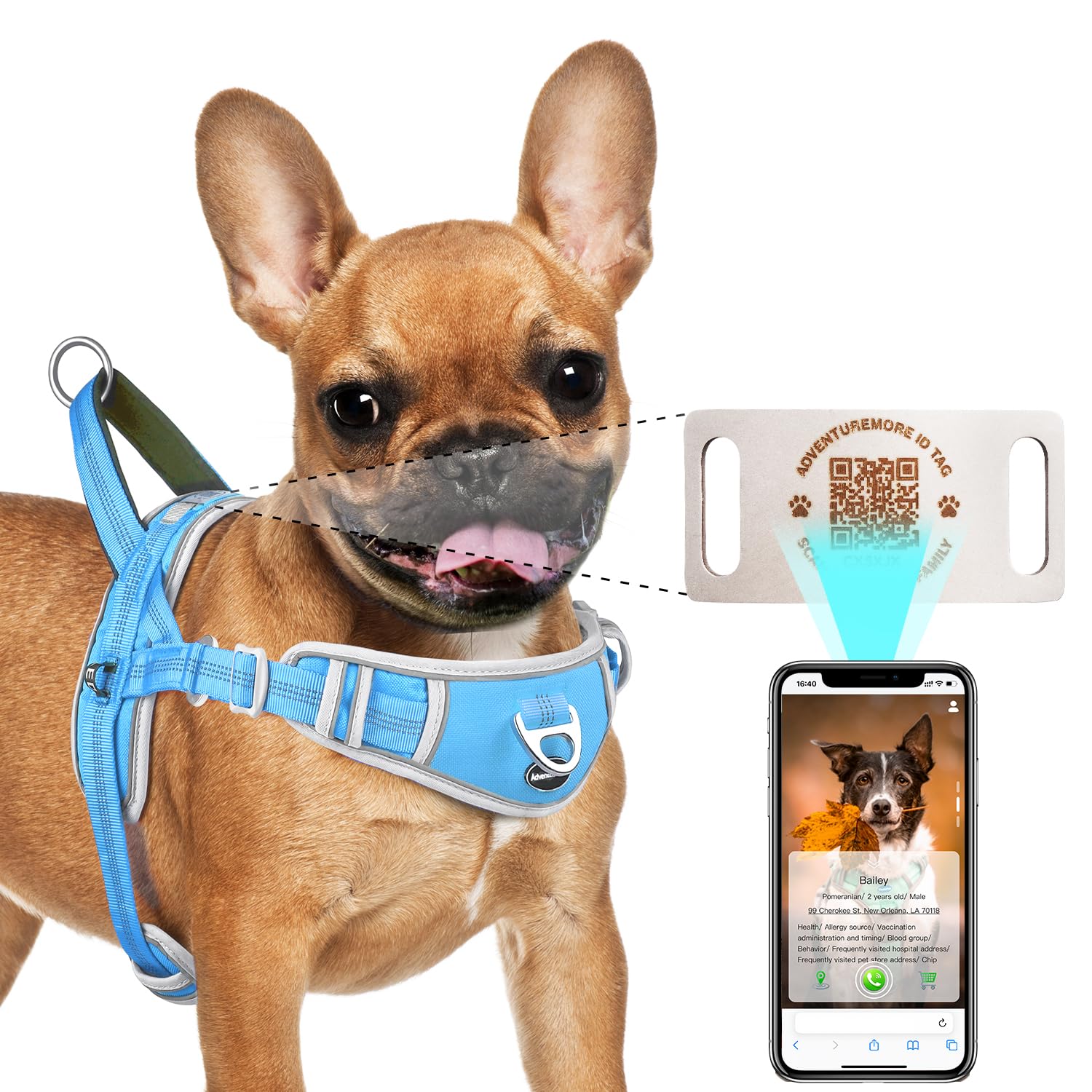 Adventuremore Dog Harness Small, No Pull With Qr Code Dog Tag, Adjustable Reflective Dog Vest, Escape Proof, Easy Control Front 