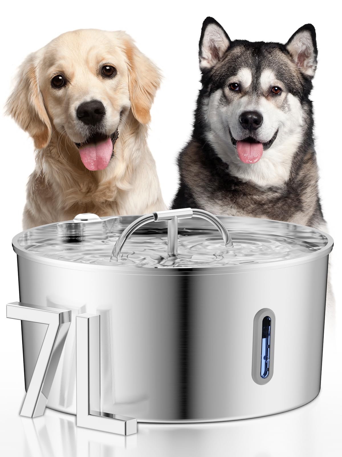 Dog Water Fountain for Large Dogs, 7L/236oz/1.8G Stainless Steel Dog Fountain, Large Automatic Pet Drinking Bowl Dispenser with 