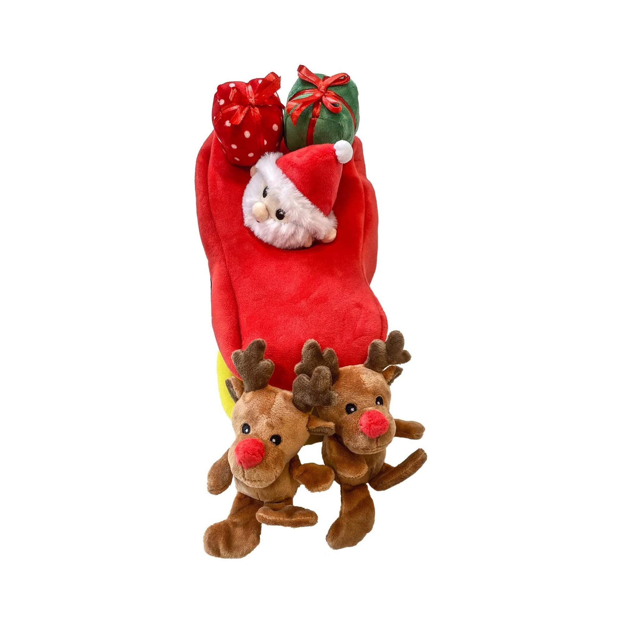 Midlee Santa Sleigh Find A Toy Christmas Dog Toy- Plush Burrow Interactive Hide & Seek Pet Holiday Toy