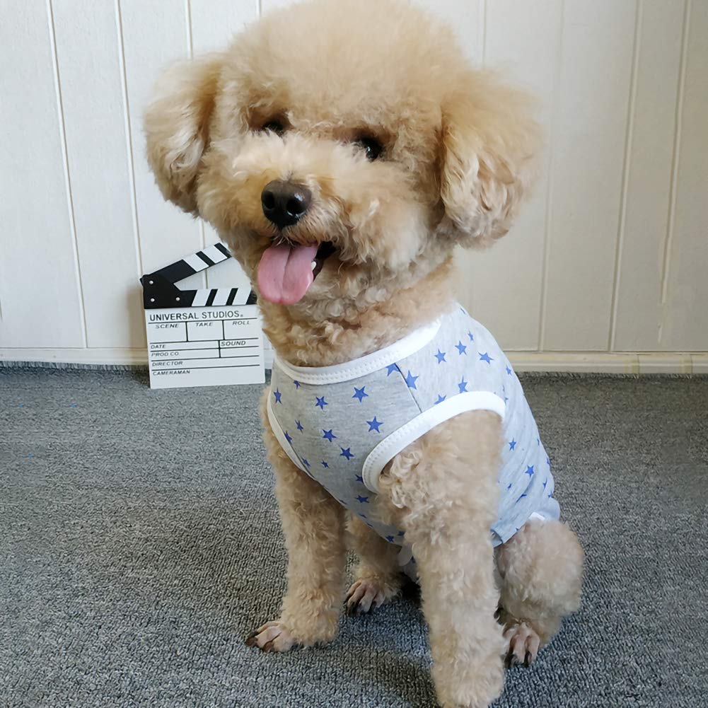 Dogs Recovery Suit Post Surgery Shirt For Puppy, Wound Protective Clothes For Little Animals(Grey Stars-L)