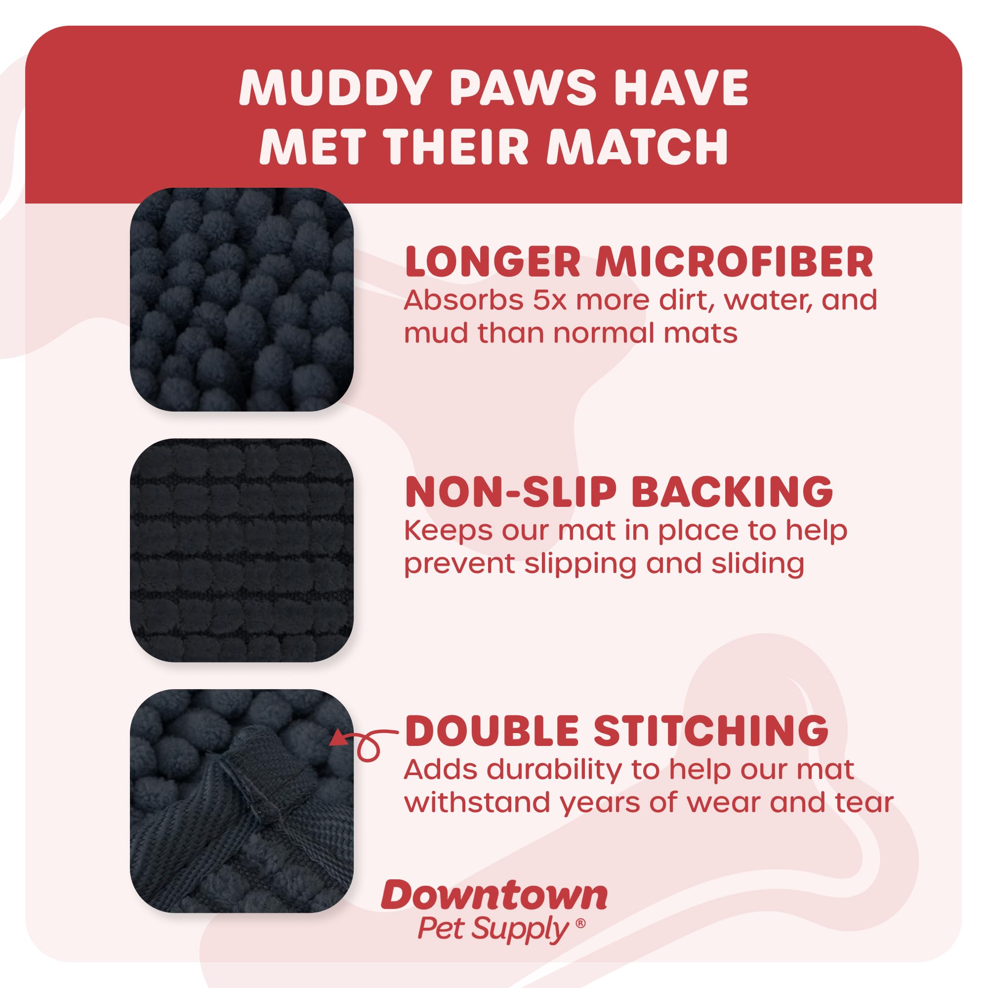 My Doggy Place Microfiber Dog Mat for Muddy Paws, 36 x 26 Charcoal - Absorbent and Quick-Drying Dog Paw Cleaning Mat, Washer and