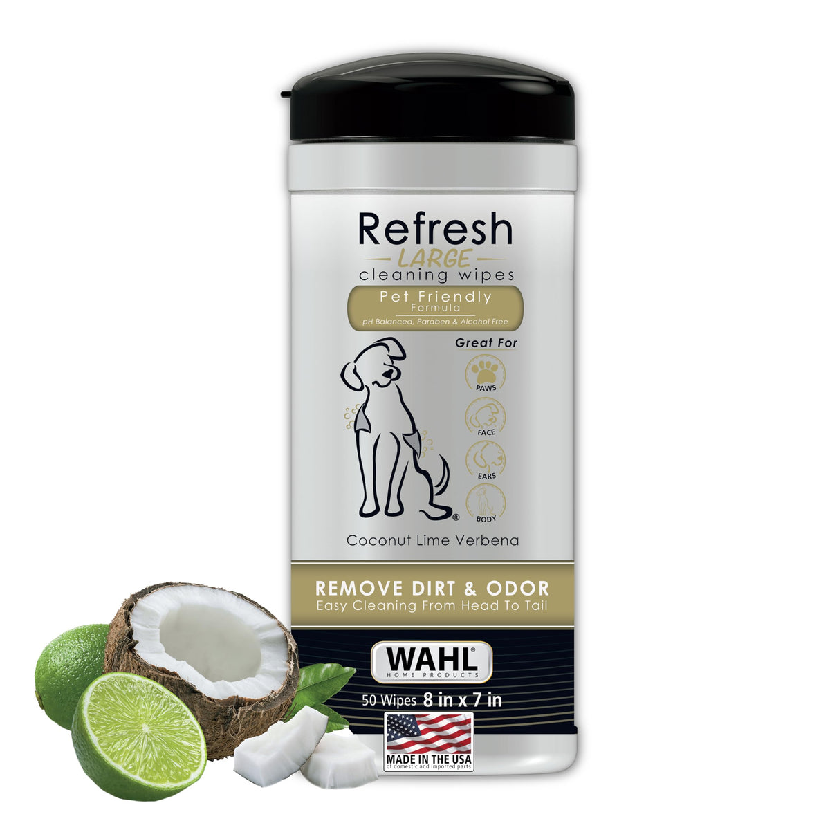 Wahl Usa Pet Refresh Cleaning Wipes For All Dog Breeds - Use On Ears, Nose, Paws, Bottom, & Sensitive Areas - 50 Wipes - Model 820017A