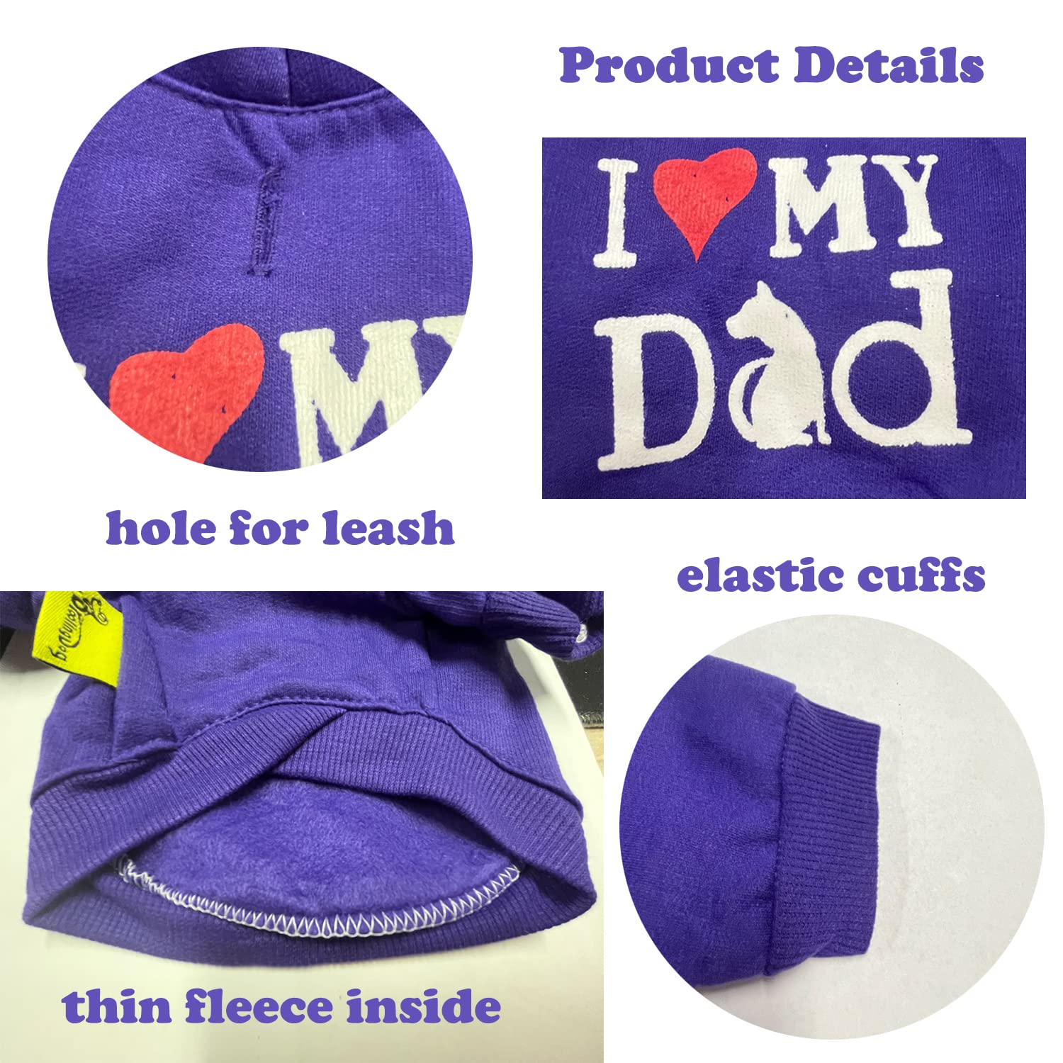 Pet Clothes, Dog Hoodies Shirt I Love My Dad Puppy Sweatshirt For Small Dog Cat (S, Purple)