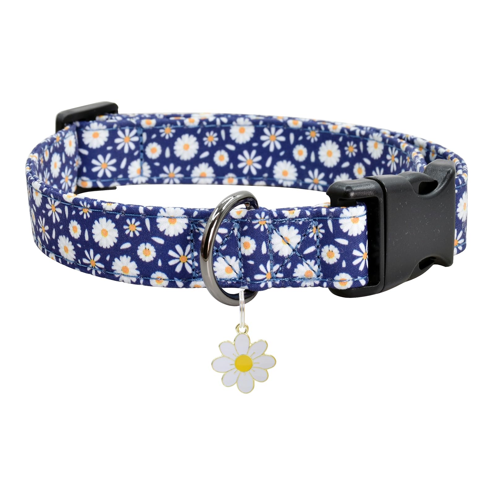 Flower Patterns Dog Collar With Accessories, Soft Cotton Dog Collars For Small Medium Large Female And Male Dogs(Bule Daisy S)