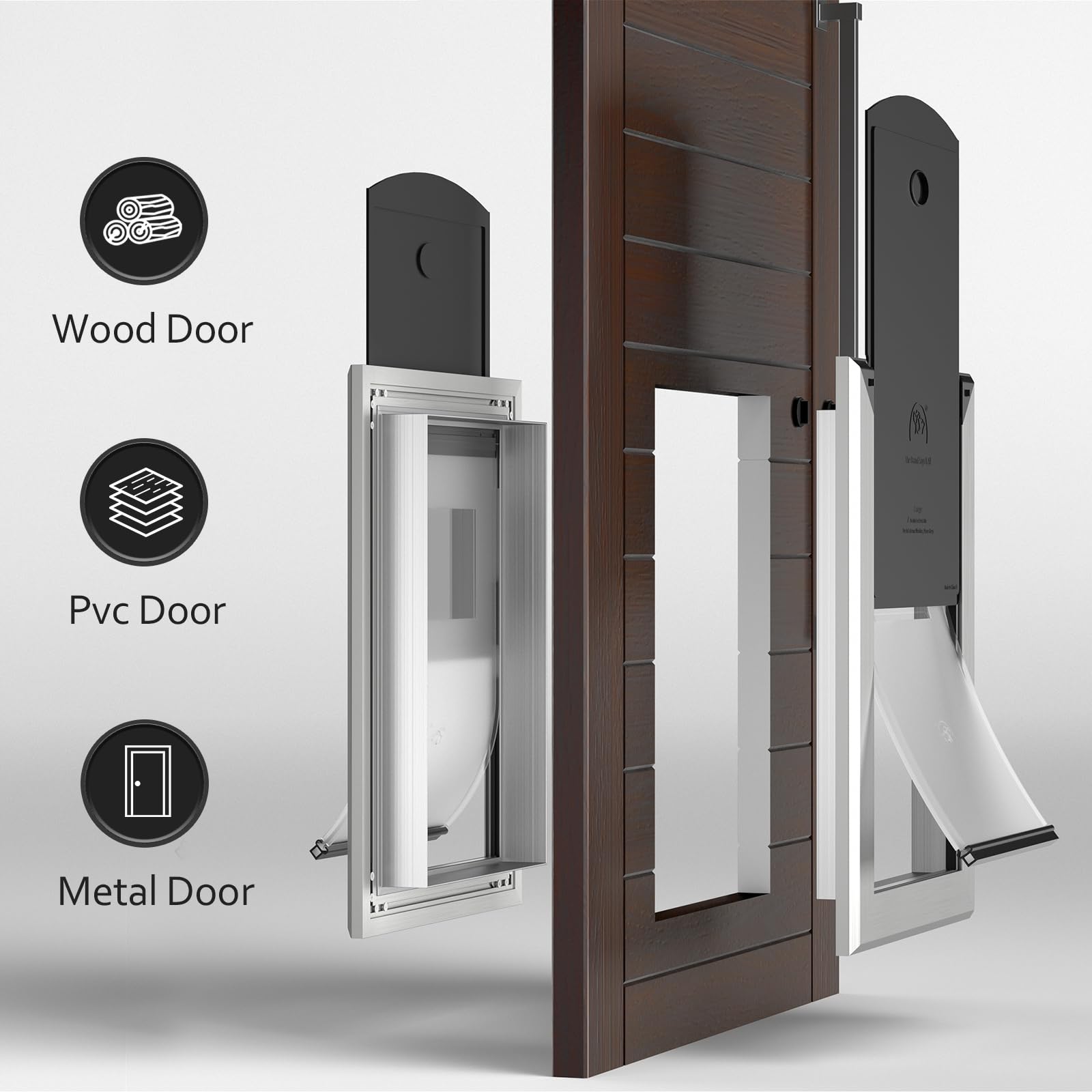 Classicmacher Heavy Duty Dog Door - Double Sliding Lock Panel, Large Size, Silver, for Dogs Up to 100Lbs, Model AH32-1S-2B-2