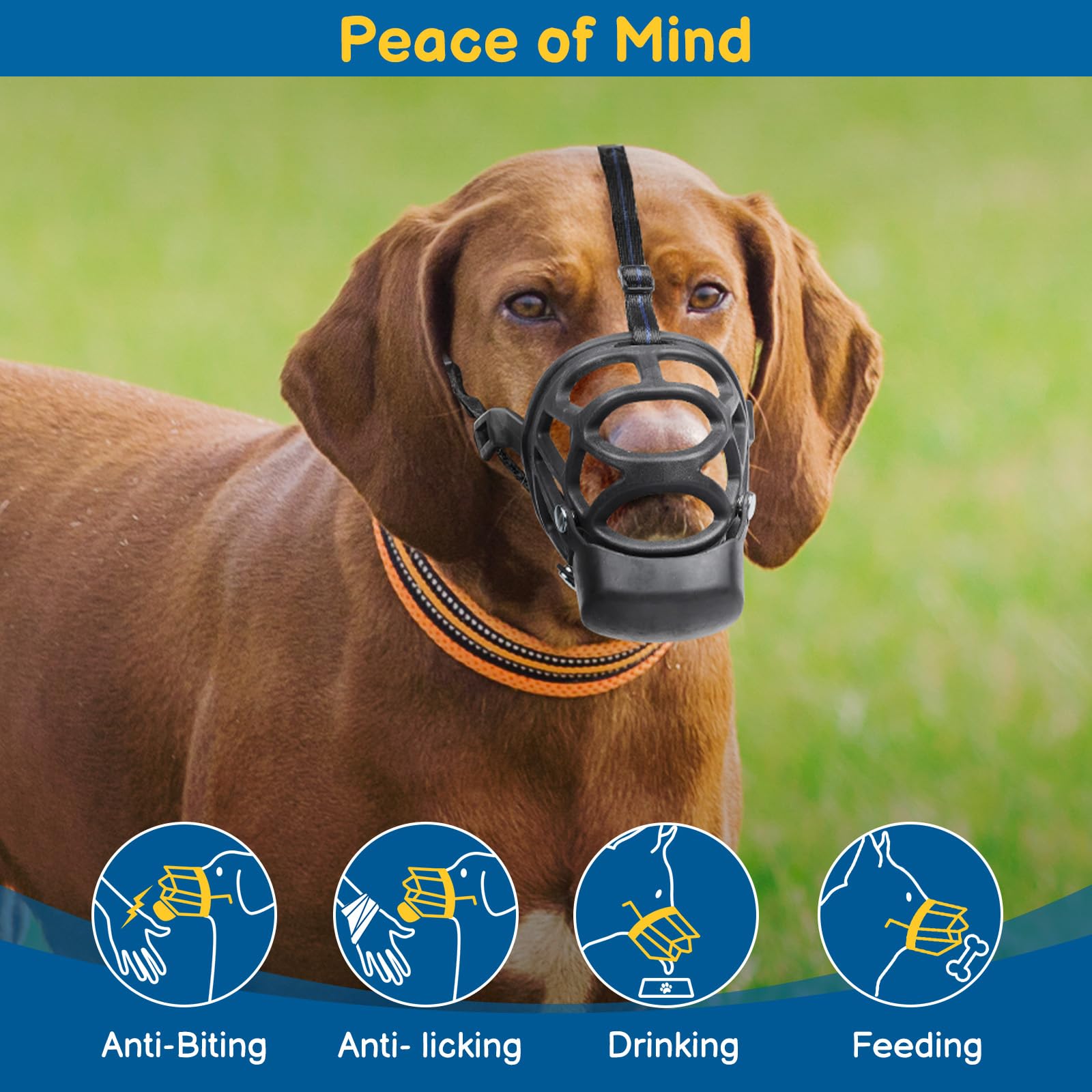 Barkless Basket Muzzle For Medium Dogs, Humane Muzzle To Prevent Biting And Scavenging, Snap-On Treat Cover Helps Dogs Acclimati