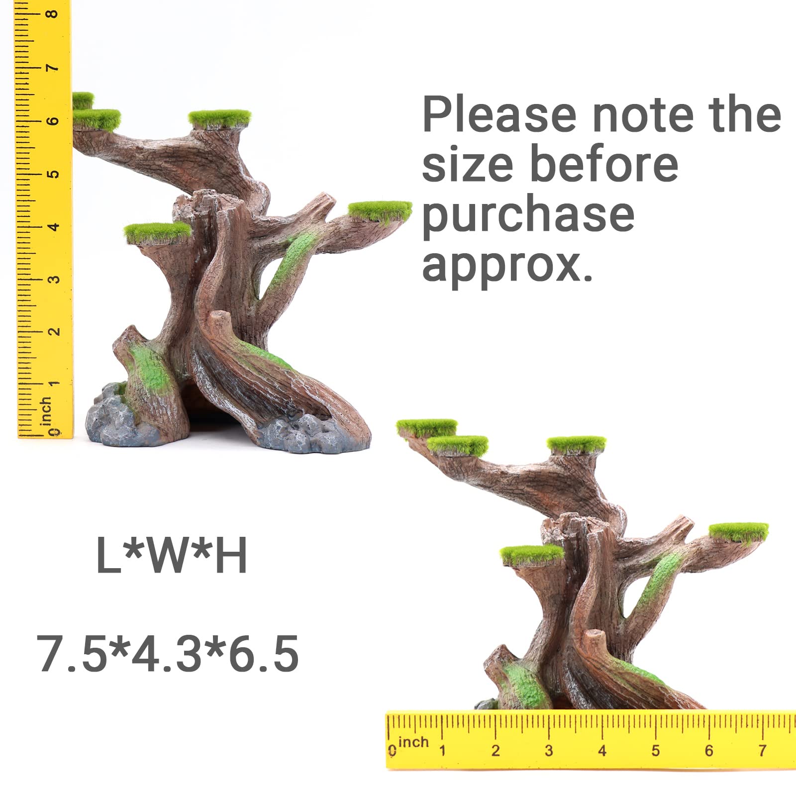 Relaqcc Reptile Decor Aquarium Decorations Artificial Moss Resin Fish Tank Rocks Simulation Hollow Tree Leopard Gecko Trunk Acce
