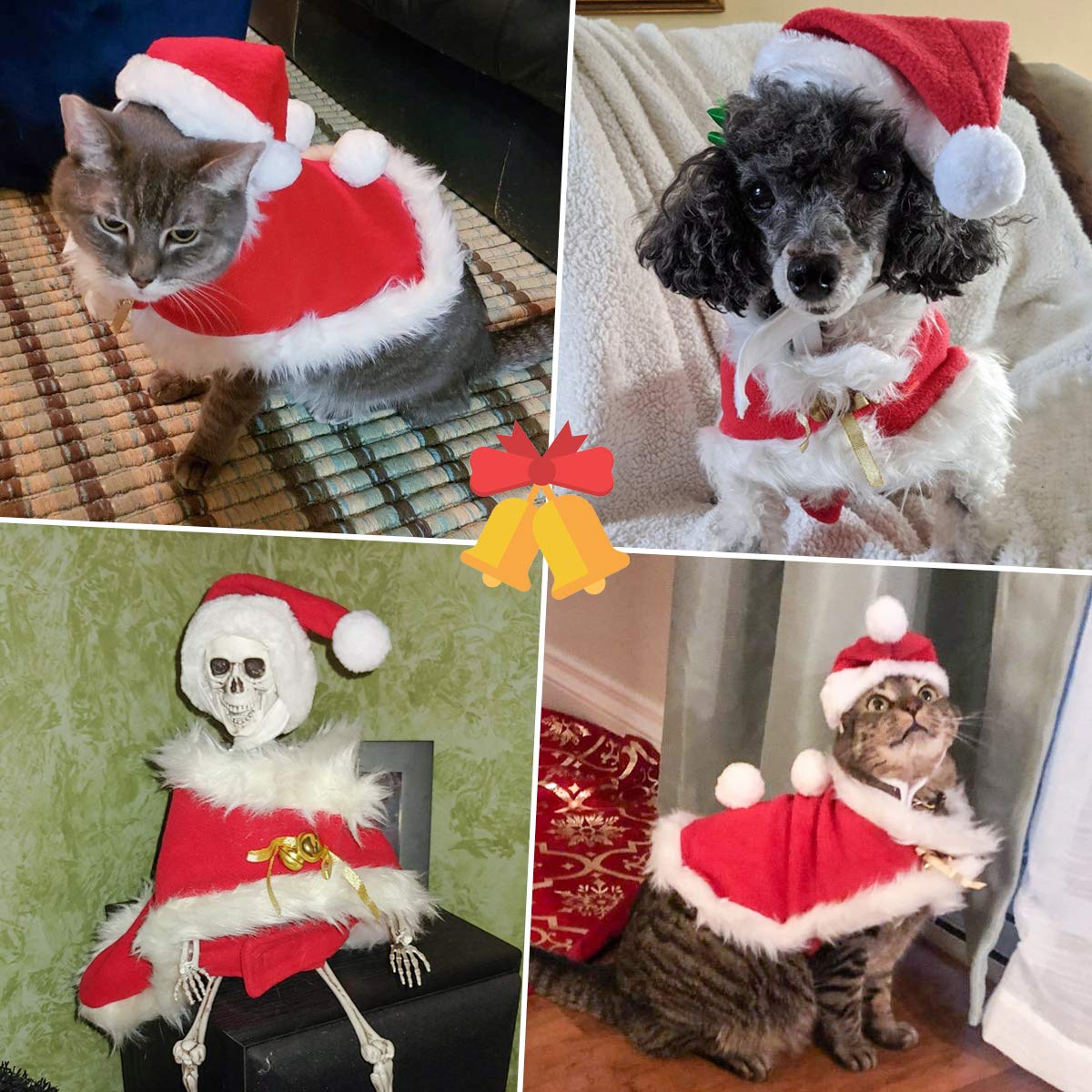 Enjoying Cat Christmas Outfit Santa Hat with Clothes for Cats Small Dogs Kitten Christmas Costume Warm Xmas Cloak Coat Santa Cla