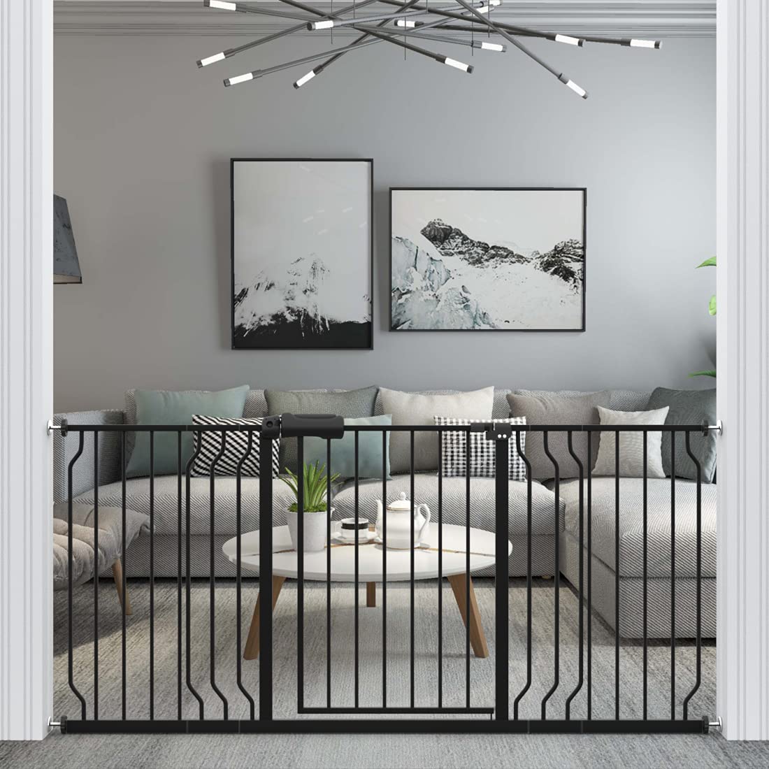Waowao Baby Gate 66.93-71.65' Extra Wide Pressure Mounted Walk Through Swing Auto Close Safety Black Metal Toddler Kids Child Dog Pet Puppy For Stairs,Doorways,Kitchen