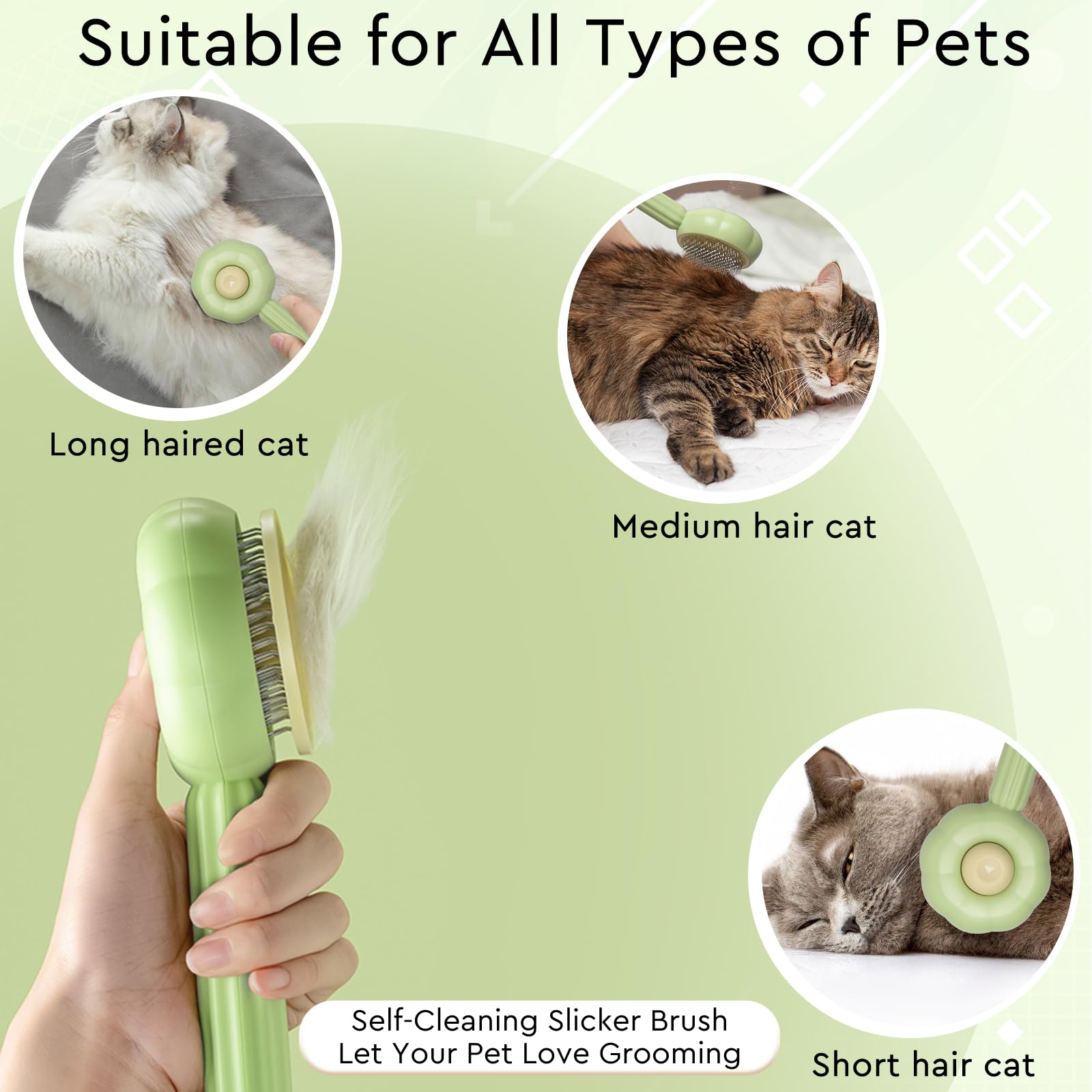 Gjease Cat Grooming Glove Brush,Self-Cleaning Slicker Pet Brush For Short And Long Haired Pets,Dog Bath Brush For Shedding And Grooming,Removes Loose Hair And Tangles,Promote Circulation
