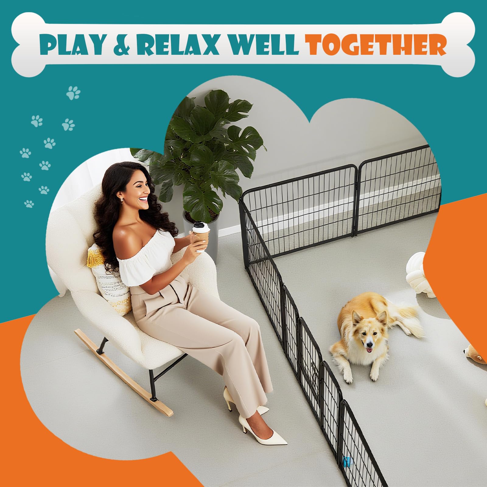 OLIXIS Dog Playpen 16 Panels 32 inch Dog Pen Indoor Heavy Duty Puppy Exercise Pen Metal Pet Fence for RV Camping Yard Garden