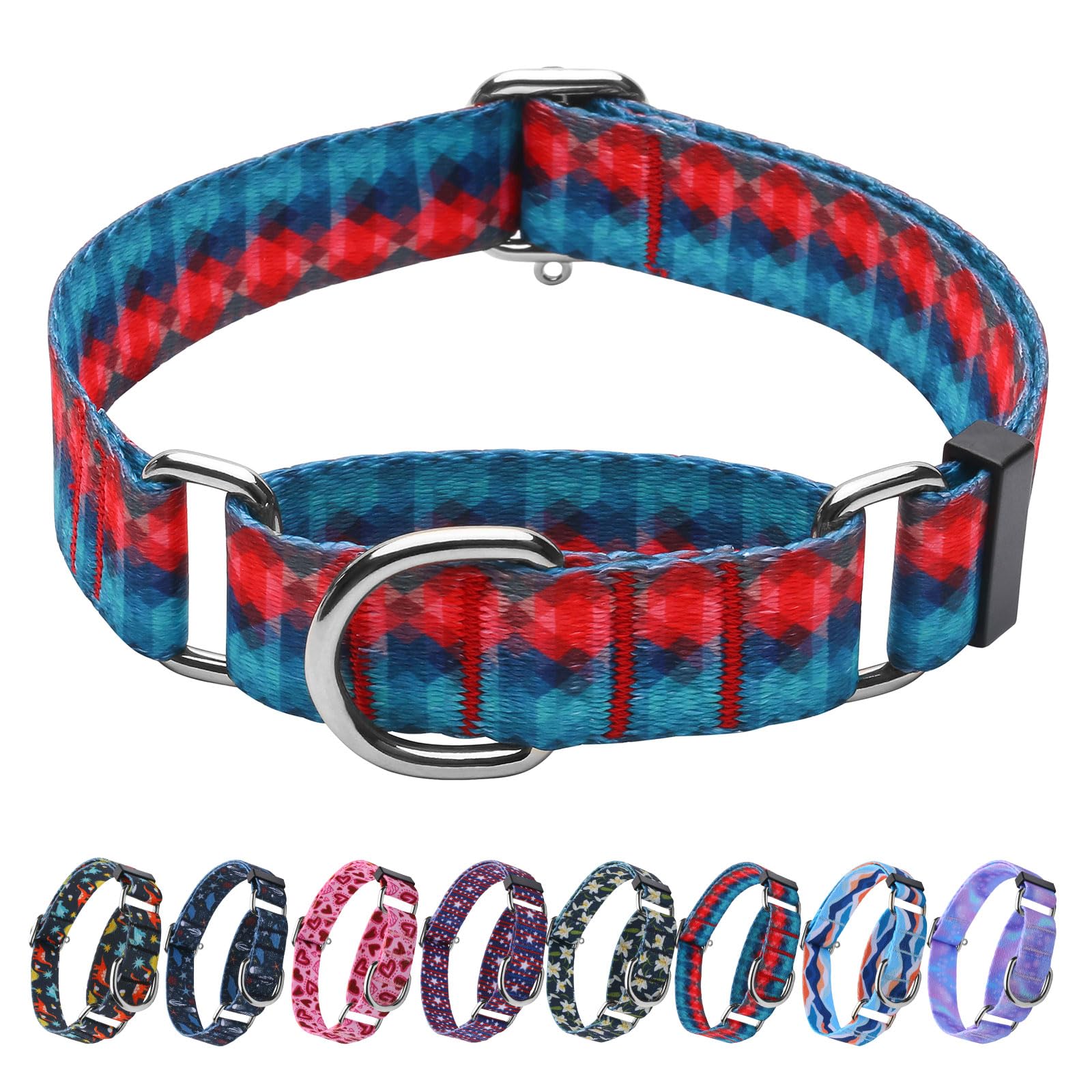 Hikiko Martingale Collar For Dogs With No Buckle Geometric Red Green Dog Collars For Large Dogs,Gradient,L