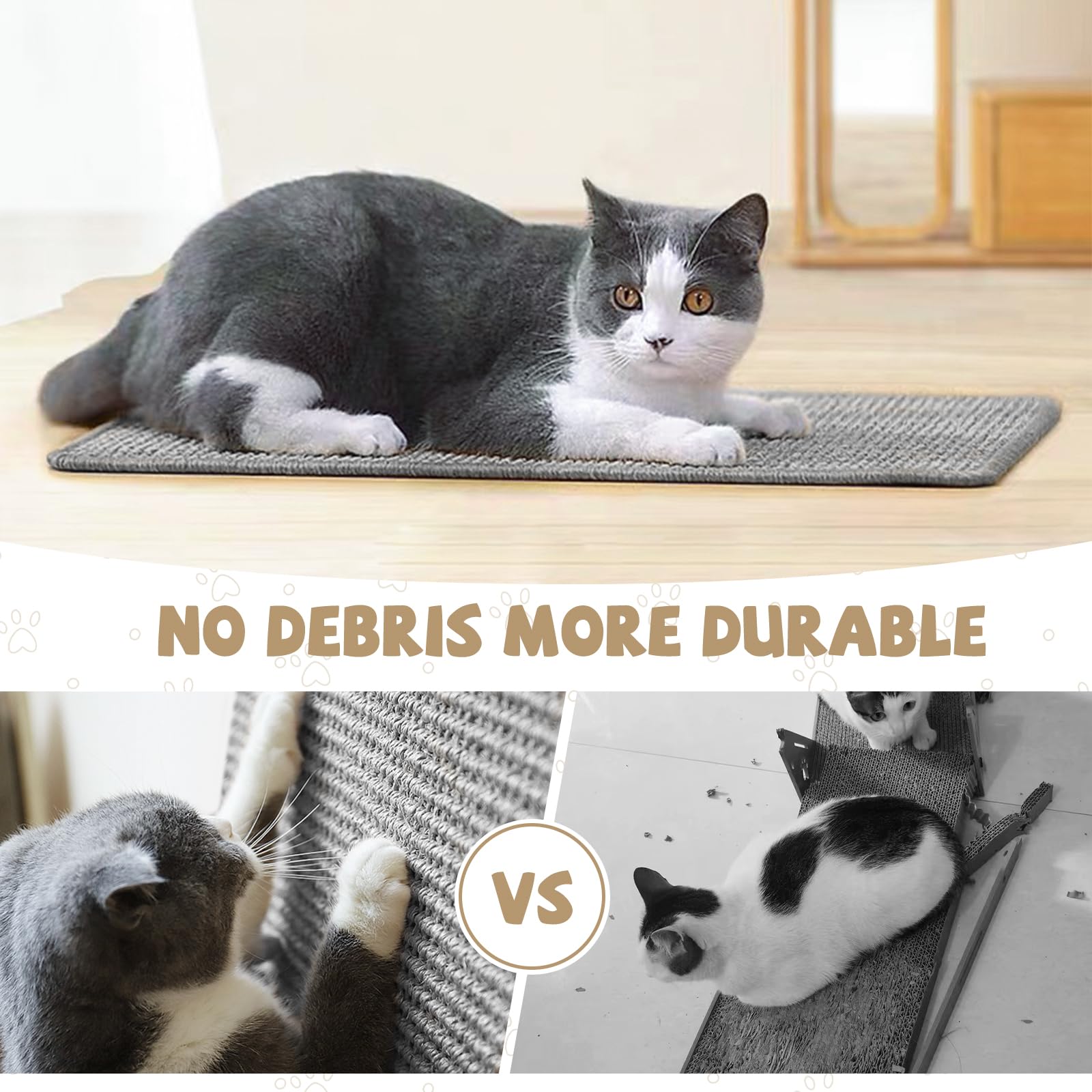 Graciadeco Gray Cat Scratching Mat Sisal, 2 Packs Sisal Fabric Large Cat Scratching Pad For Indoor Cats With Adhesive Hook Loop Tape, Wall Scratchers For Indoor Cats 23.6' X 15.7'