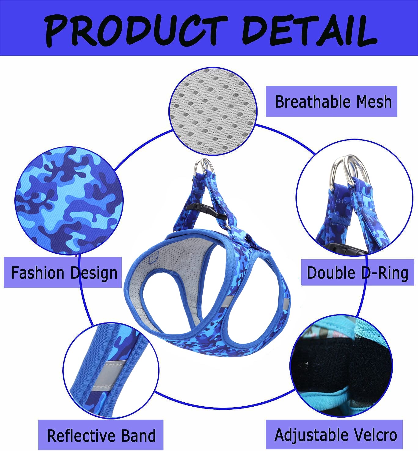 Moonpet Step In Boy Dog Harness Leash Set- All Weather Reflective No-Pull Padded Mesh Vest Harness For Cats Puppy Extra-Small Sm