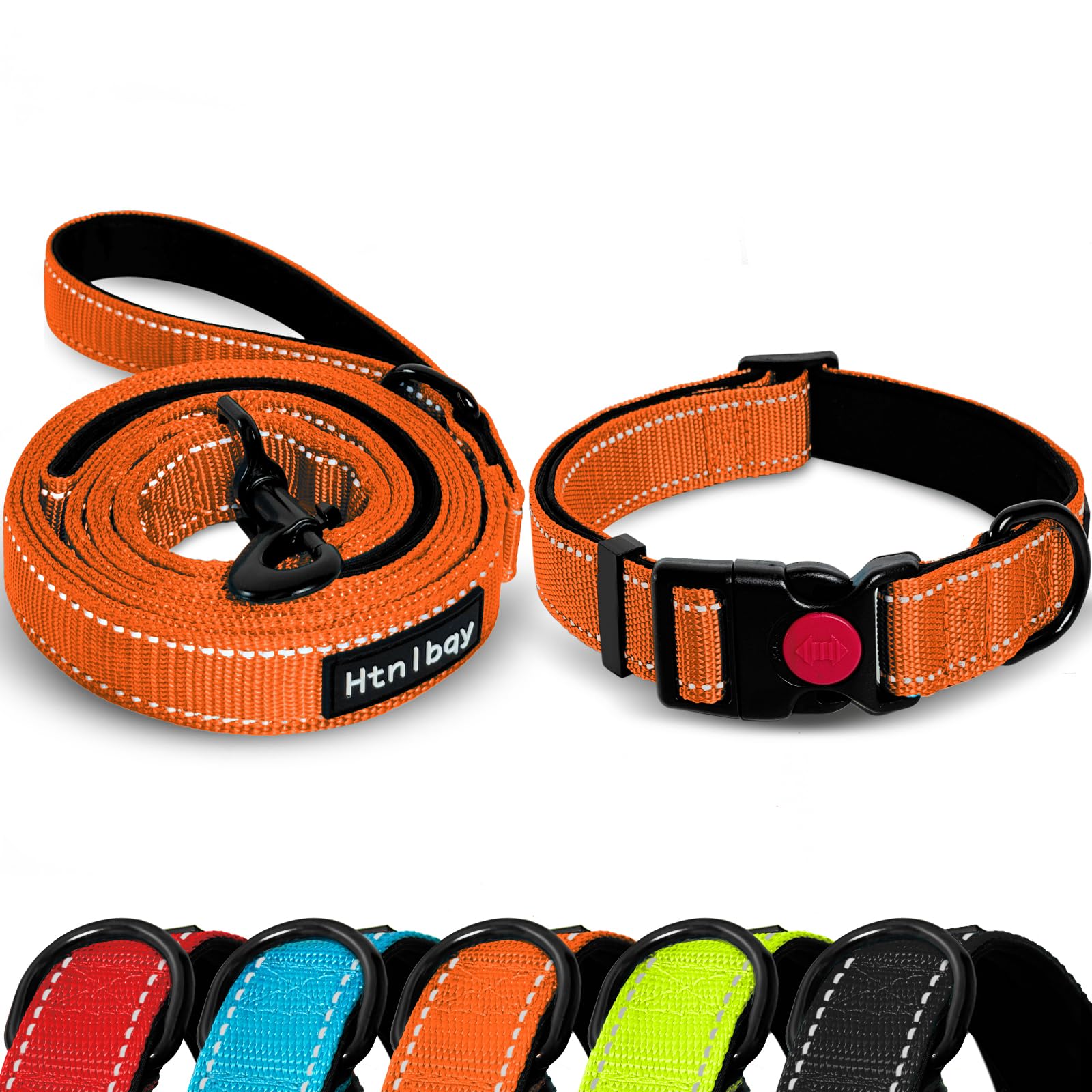 Padded Handle Nylon Dogs Leashes For Large Dogs Walking, Reflective Dog Collar,Pet Collar Adjustable For Medium Dogs, 5Ft, Orang
